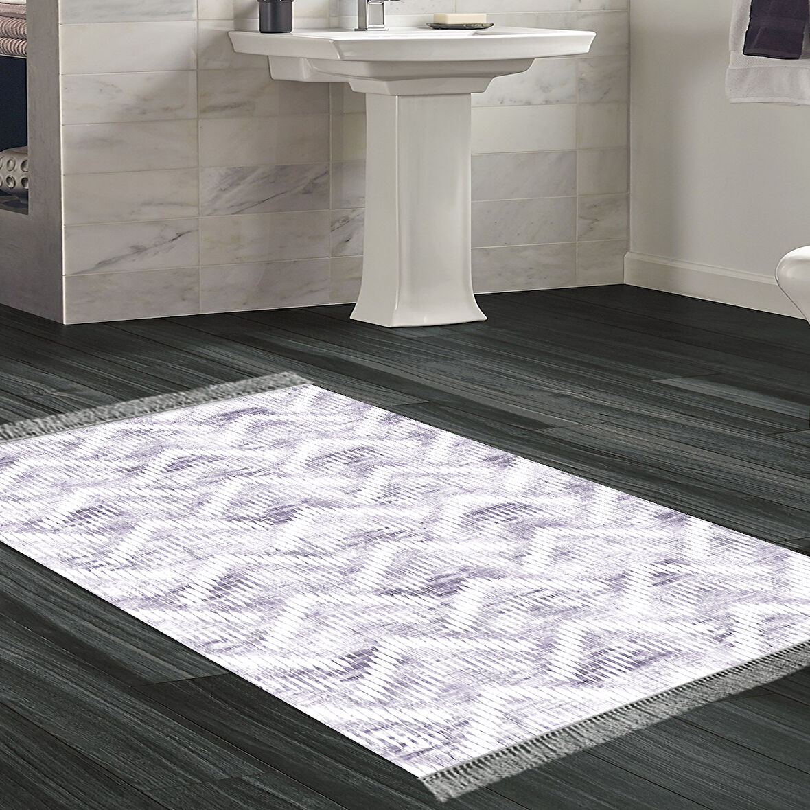 Dekoreko Kaymaz Taban Djt Banyo Halısı Star Pamuk Saçaklı İskandinav F5124