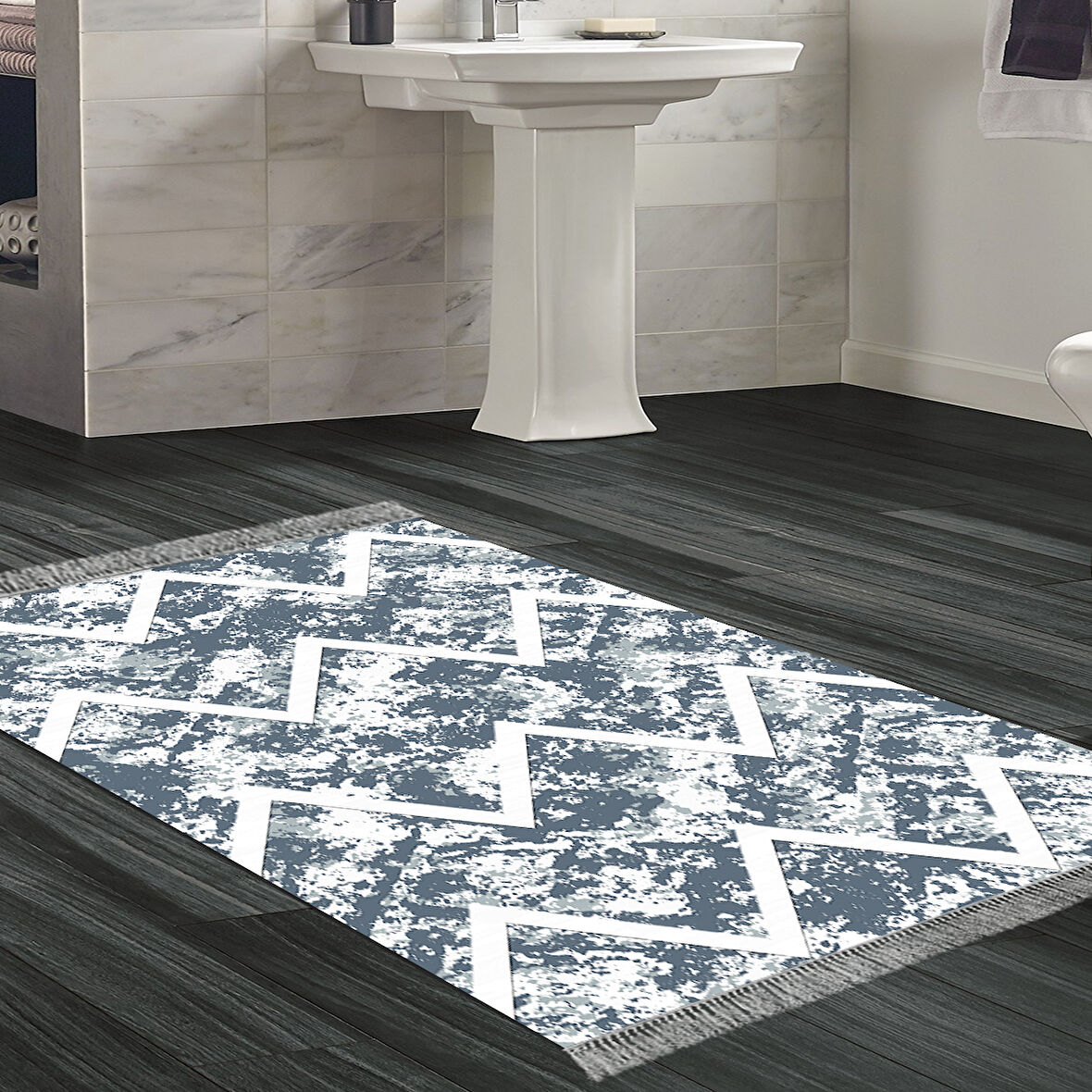 Dekoreko Kaymaz Taban Djt Banyo Halısı Star Pamuk Saçaklı İskandinav F5128