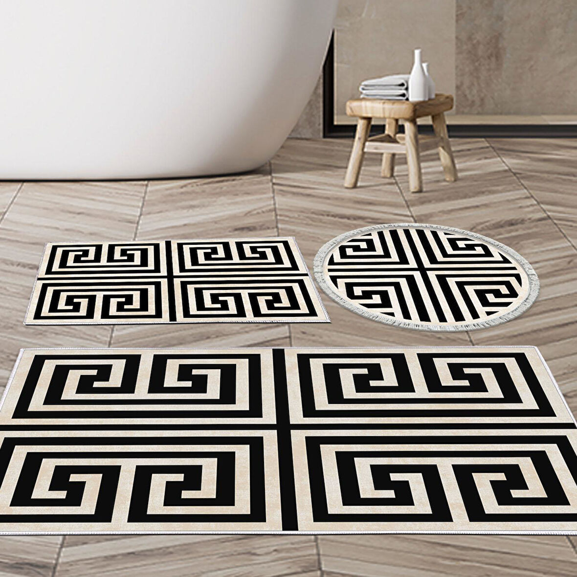 Eko Trend Djt 3 Lü Yıkanabilir Kaymaz Taban Banyo Paspas Seti 658M Modern