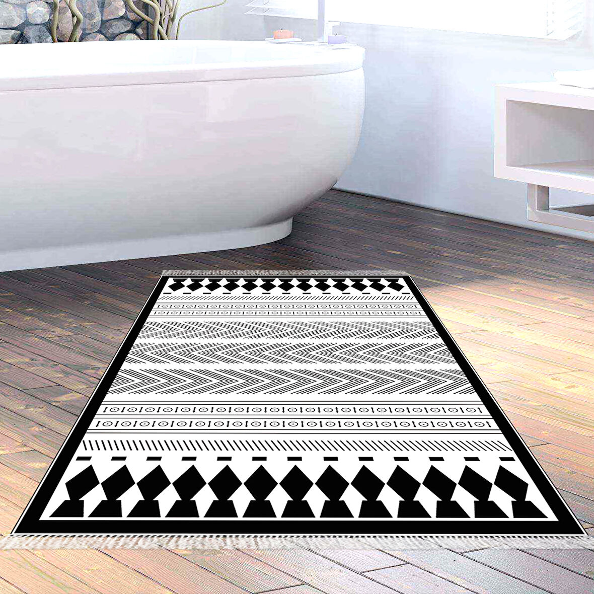 Dekoreko Kaymaz Taban Djt Banyo Halısı Star Pamuk Saçaklı İskandinav M1273