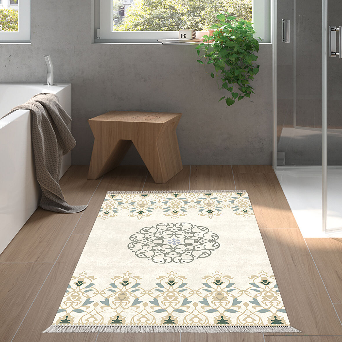 Dekoreko Kaymaz Taban Djt Banyo Halısı Star Pamuk Saçaklı Modern 1491