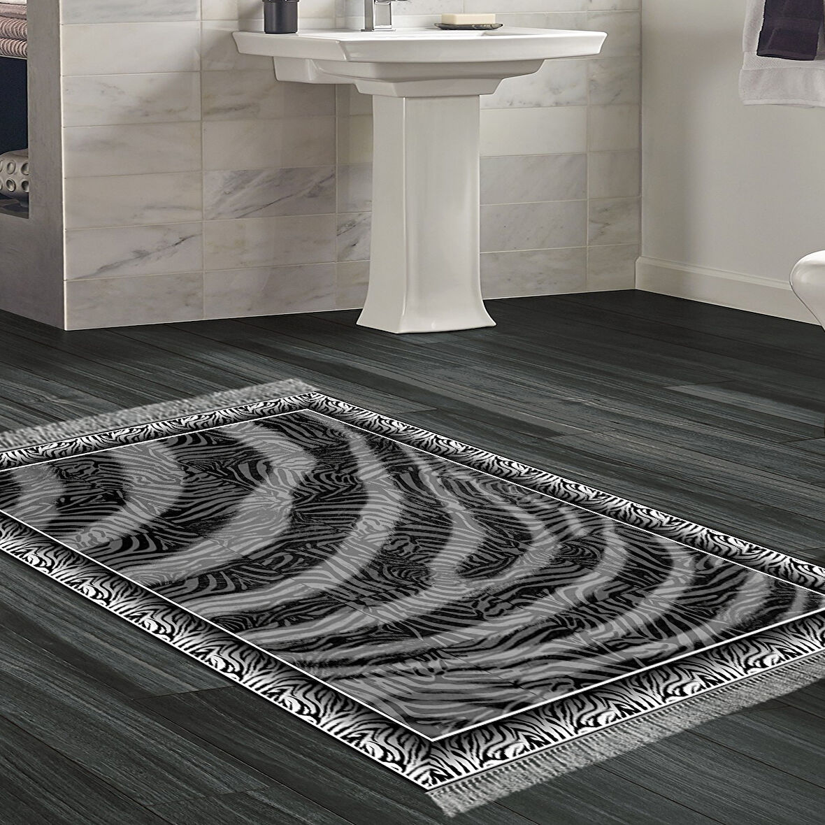 Dekoreko Kaymaz Taban Djt Banyo Halısı Star Pamuk Saçaklı Modern 1912