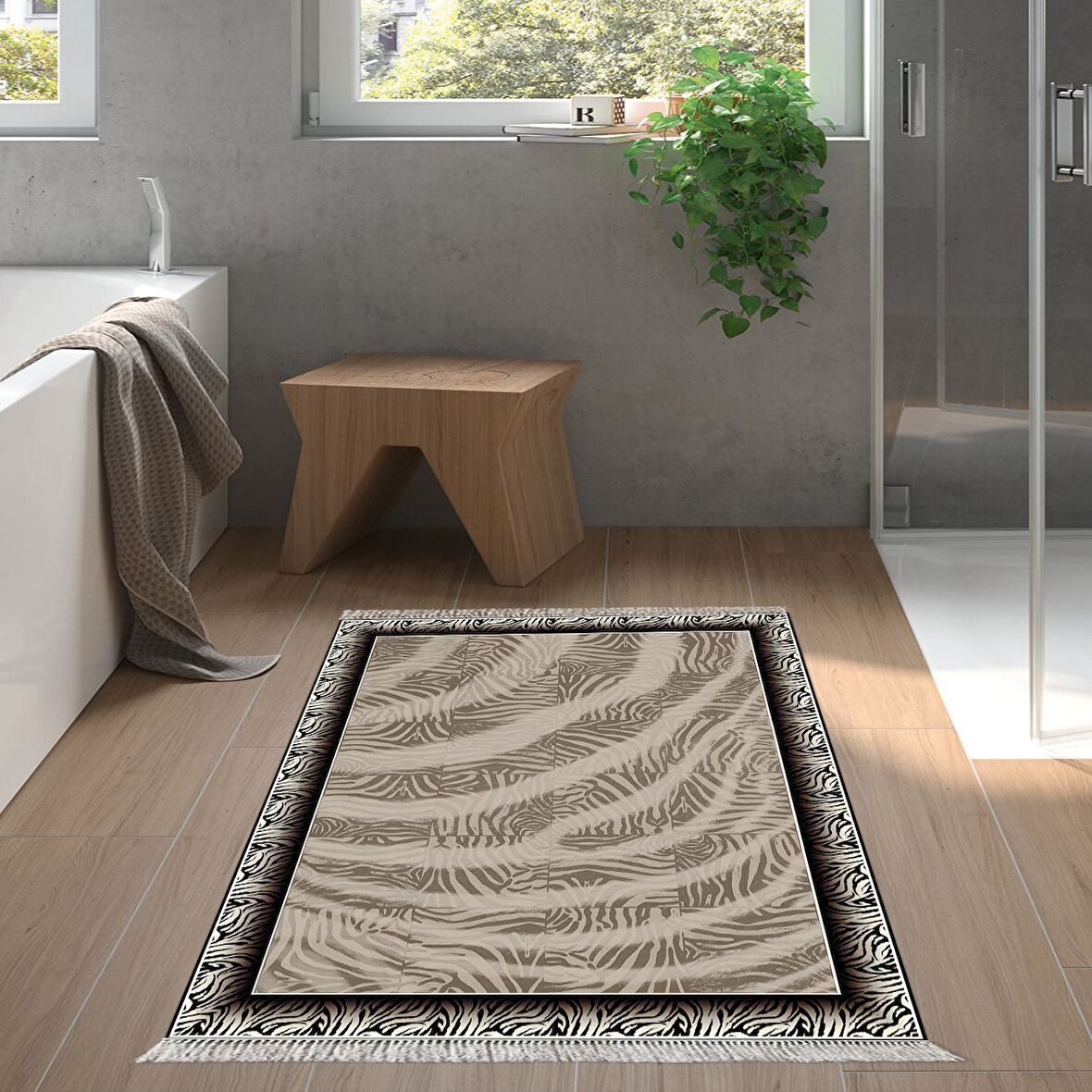 Dekoreko Kaymaz Taban Djt Banyo Halısı Star Pamuk Saçaklı Modern 1912