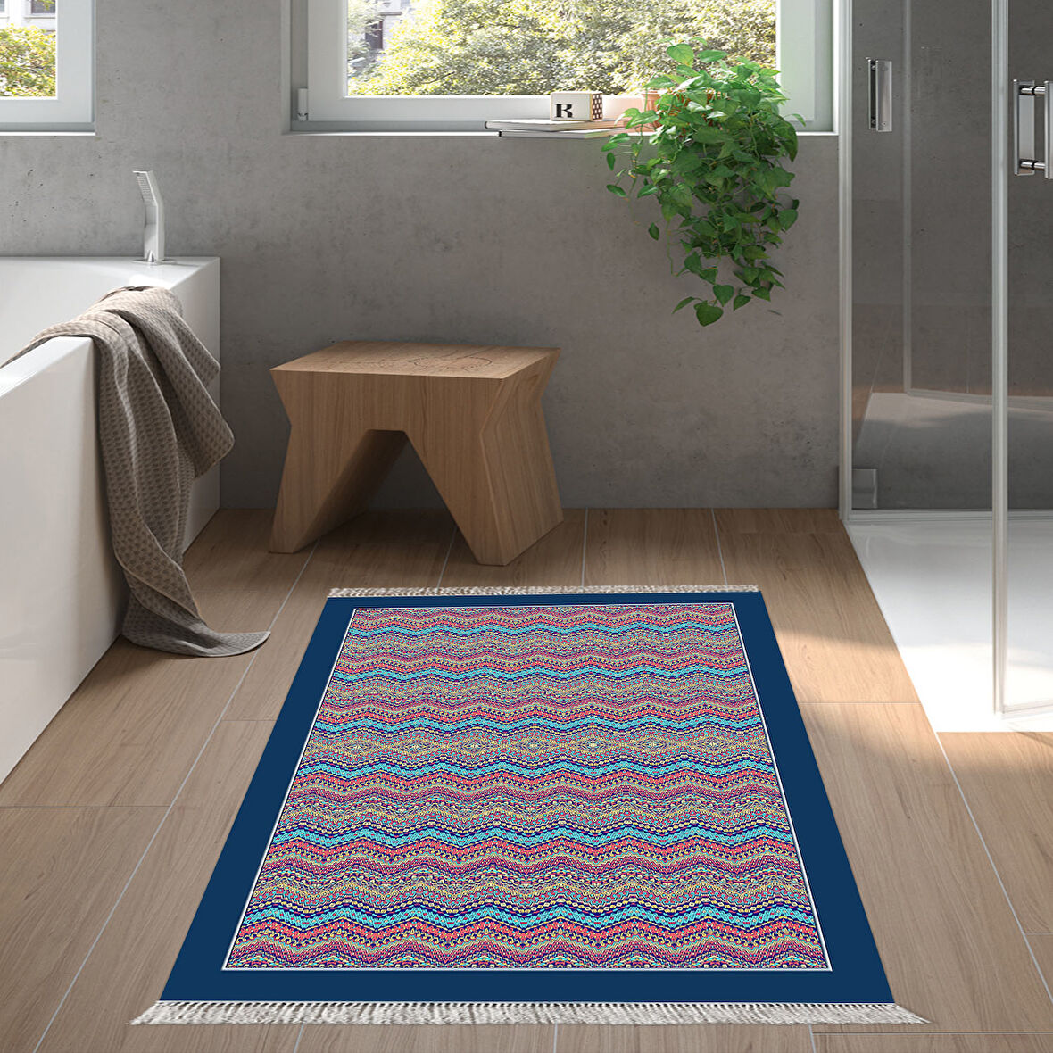 Dekoreko Kaymaz Taban Djt Banyo Halısı Star Pamuk Saçaklı Modern 1935