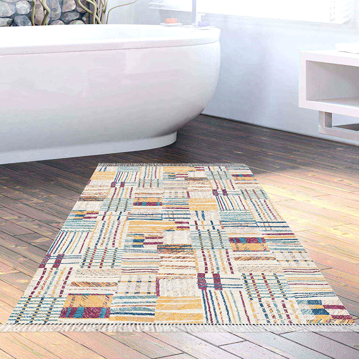 Dekoreko Kaymaz Taban Djt Banyo Halısı Star Pamuk Saçaklı Modern 1937