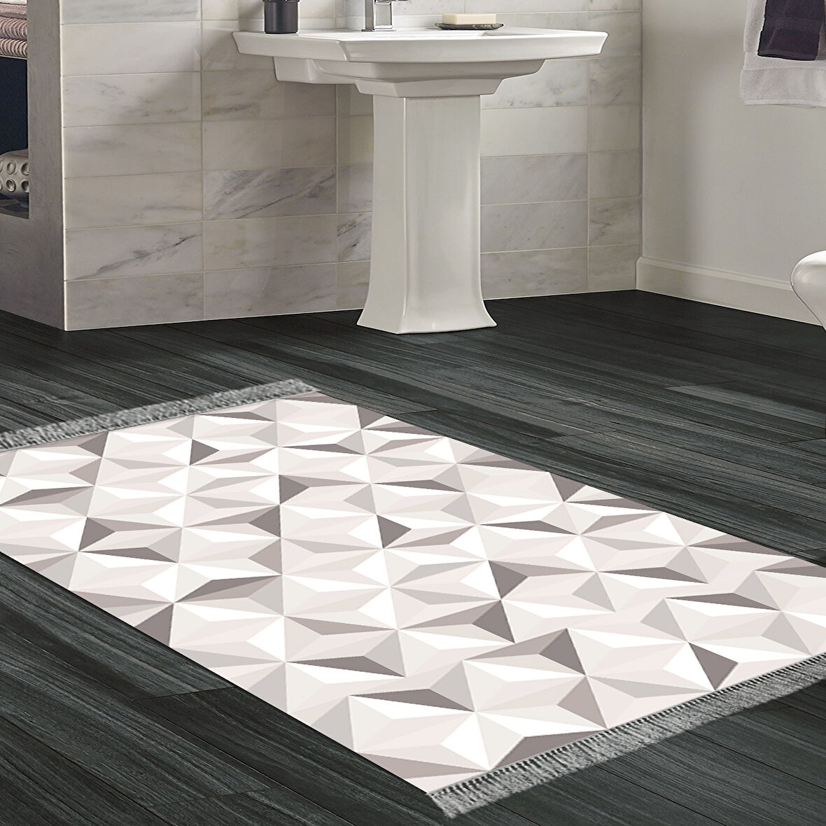 Dekoreko Kaymaz Taban Djt Banyo Halısı Star Pamuk Saçaklı Modern 1944