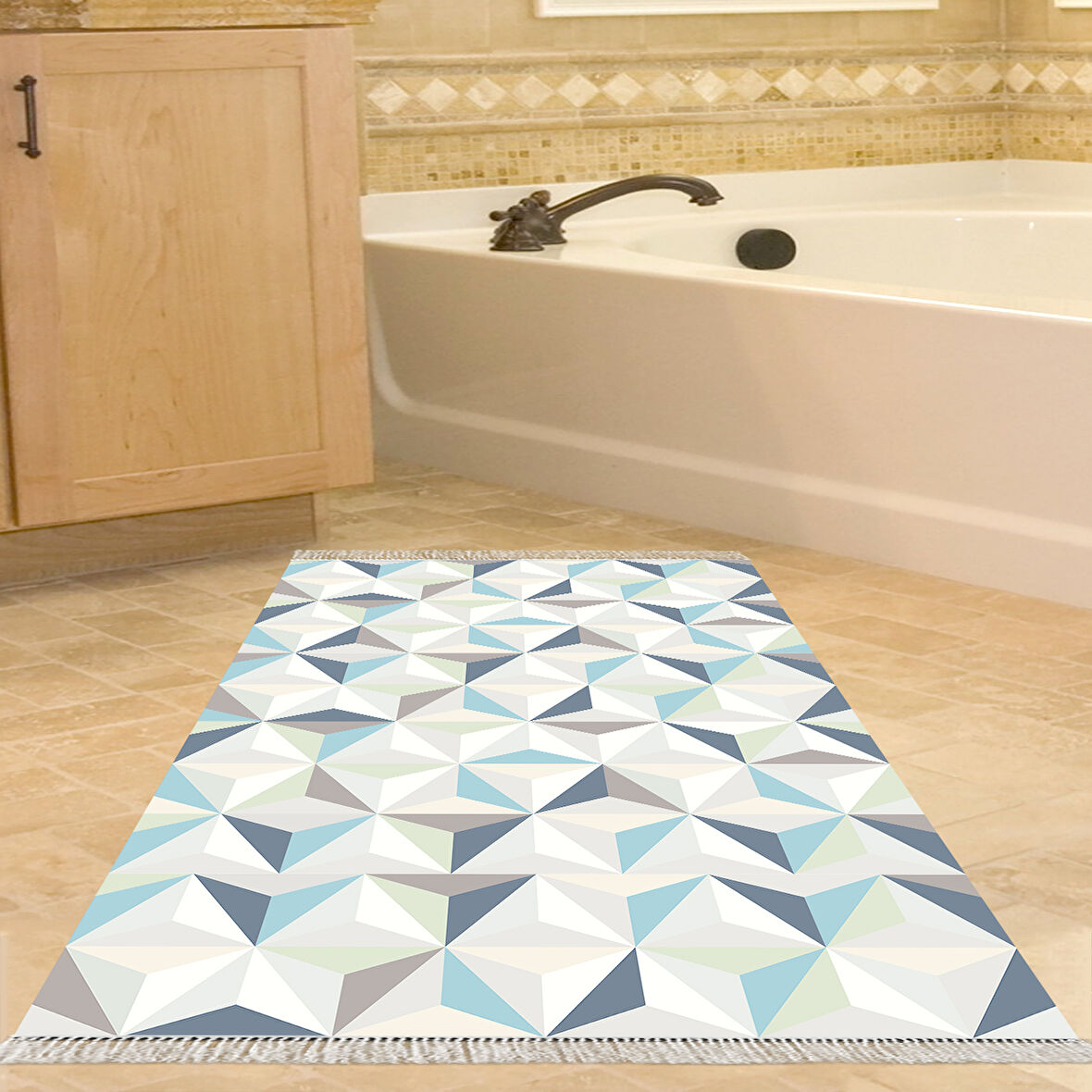 Dekoreko Kaymaz Taban Djt Banyo Halısı Star Pamuk Saçaklı Modern 1944