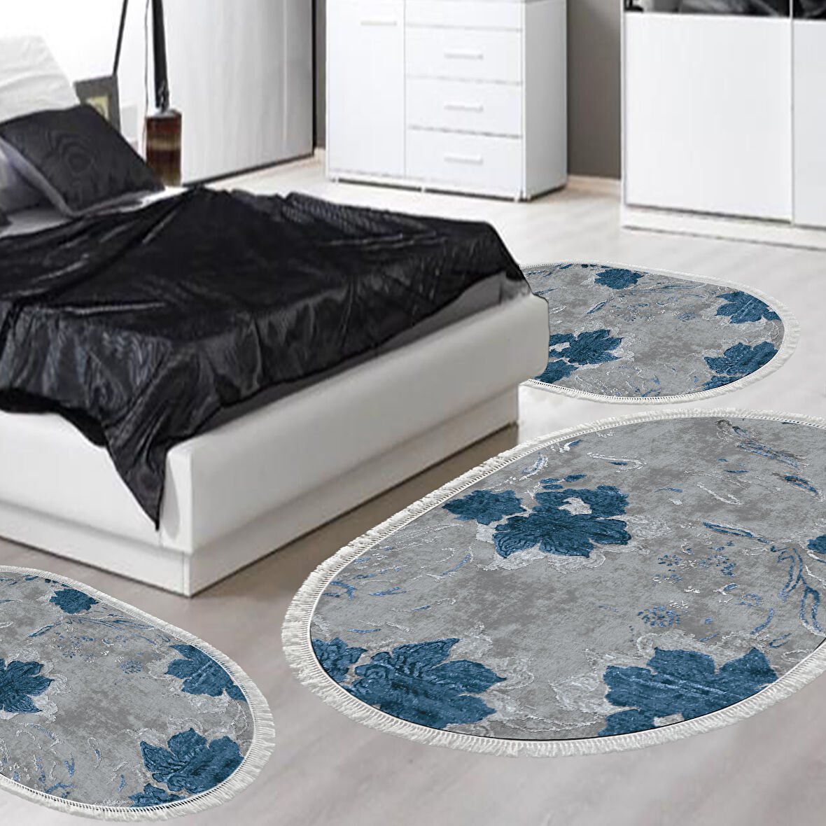 Eko Trend Djt Yıkanabilir Kaymaz Taban Oval 3 Lü Yatak Odası Takımı 660M Suluboya