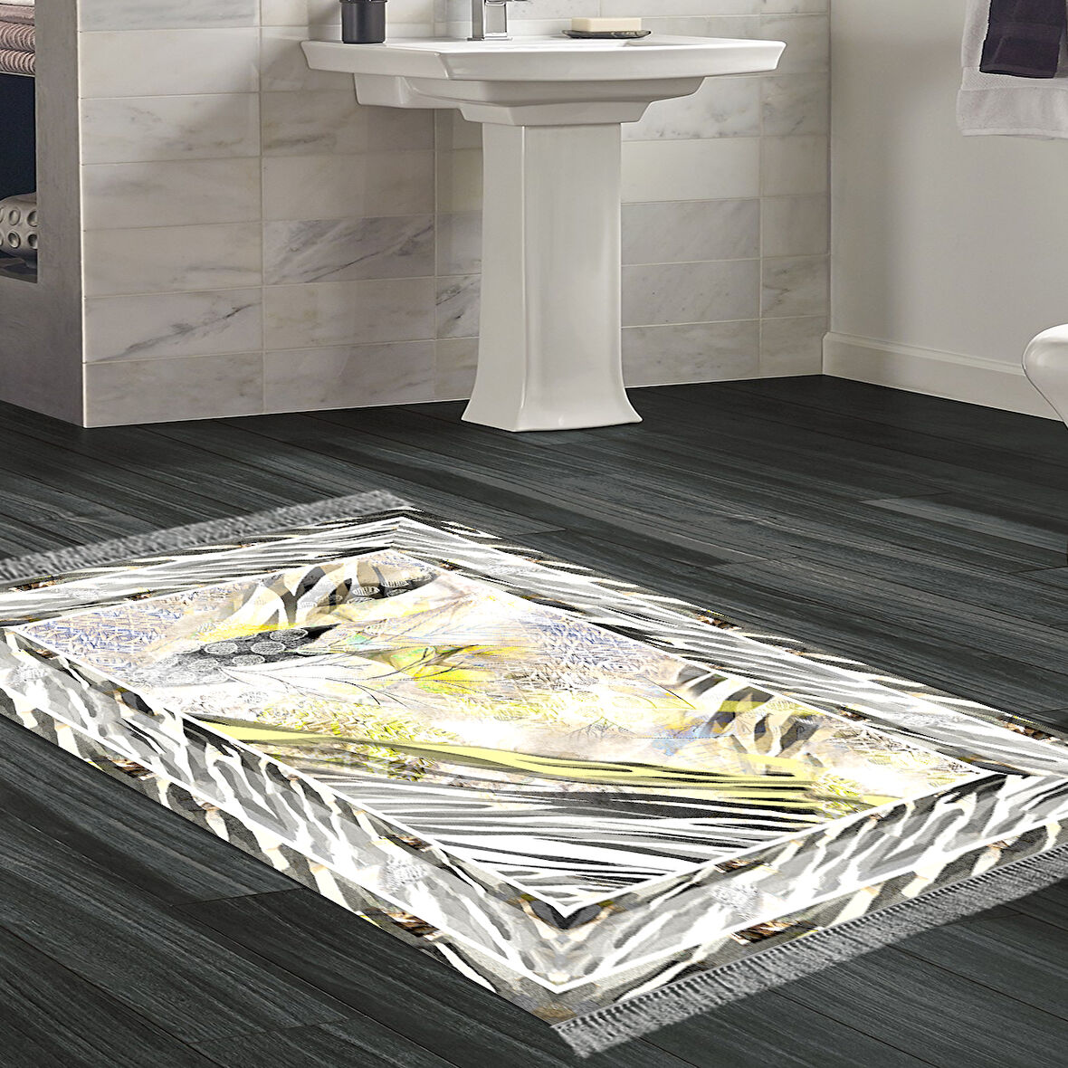 Dekoreko Kaymaz Taban Djt Banyo Halısı Star Pamuk Saçaklı Modern 728