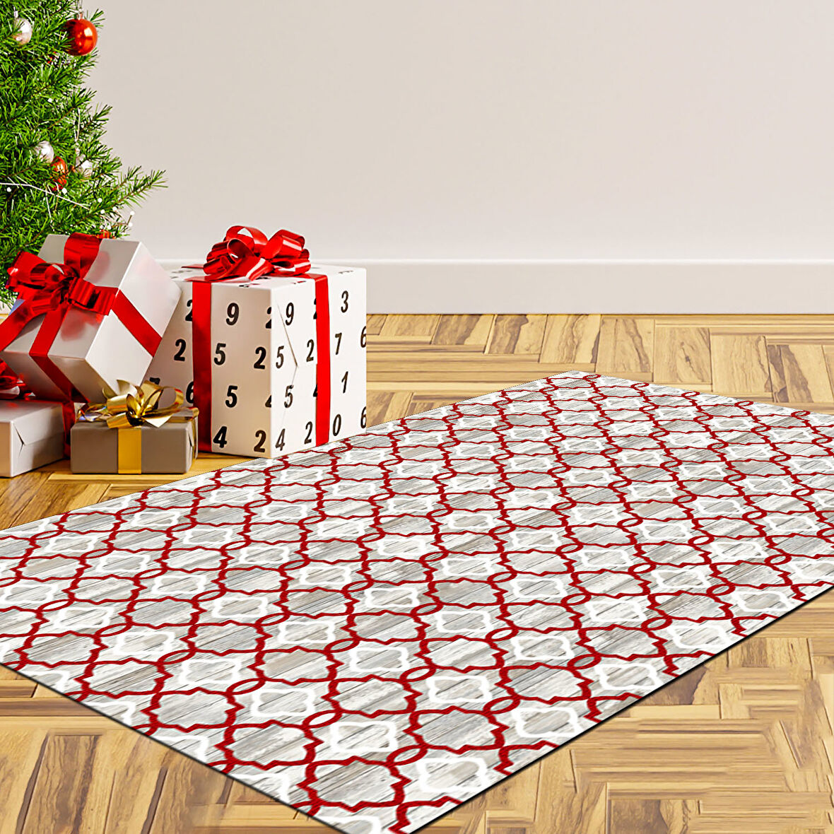 Alanur Home Yılbaşına Özel Pamuk Dijital Yıkanabilir Halı Chr12M