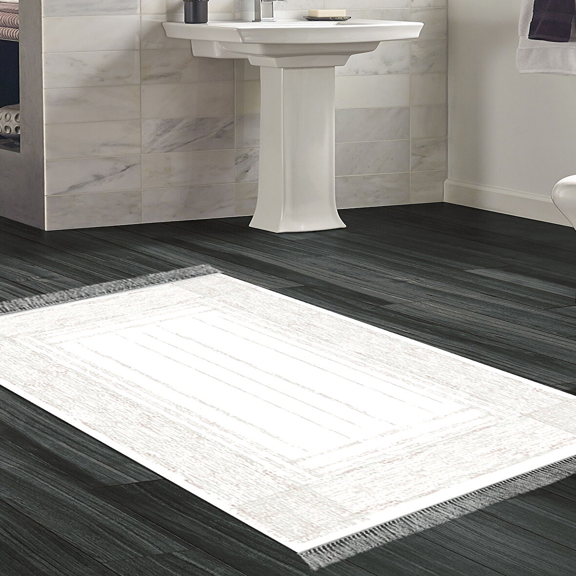 Dekoreko Kaymaz Taban Djt Banyo Halısı Star Pamuk Saçaklı Modern M5076