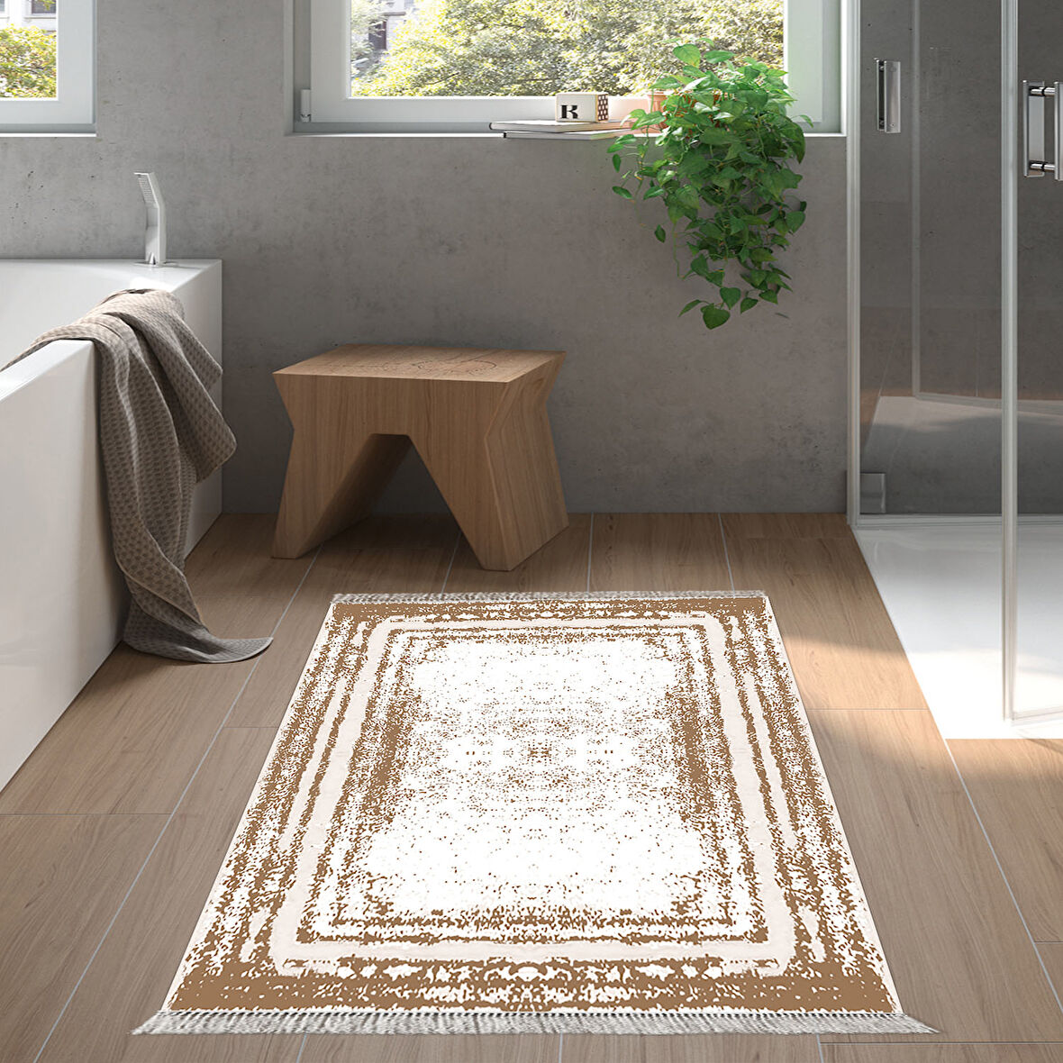 Dekoreko Kaymaz Taban Djt Banyo Halısı Star Pamuk Saçaklı Modern M5132