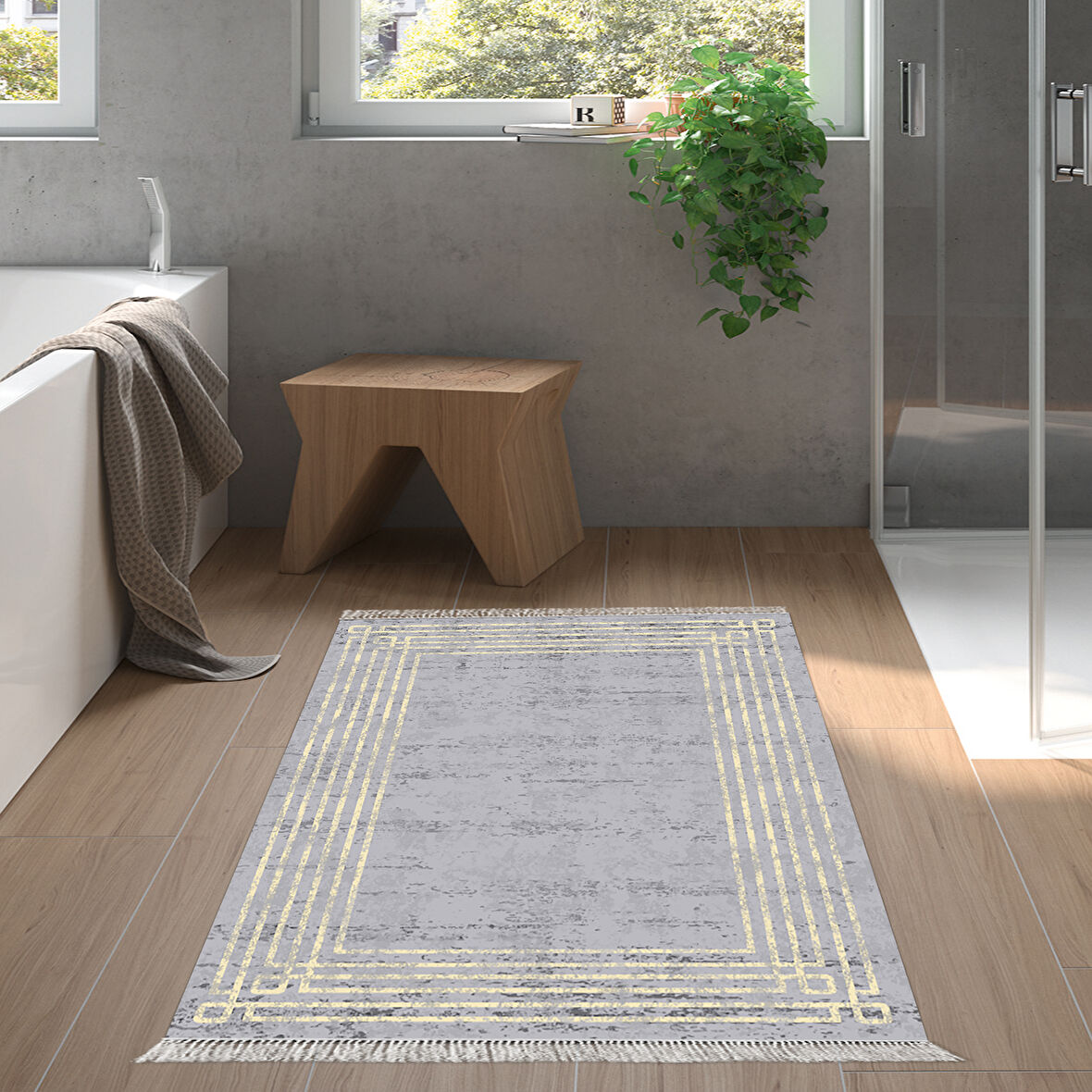 Dekoreko Kaymaz Taban Djt Banyo Halısı Star Pamuk Saçaklı Modern M5142
