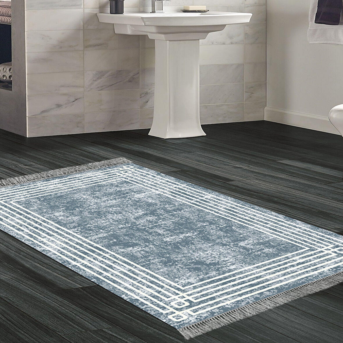 Dekoreko Kaymaz Taban Djt Banyo Halısı Star Pamuk Saçaklı Modern M5142
