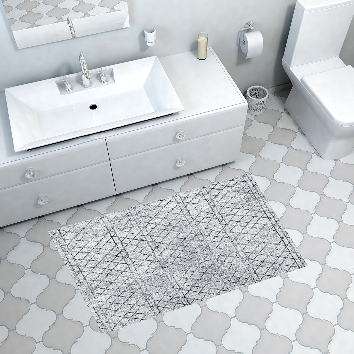 Dekoreko Kaymaz Taban Djt Banyo Halısı Trend İskandinav F5079