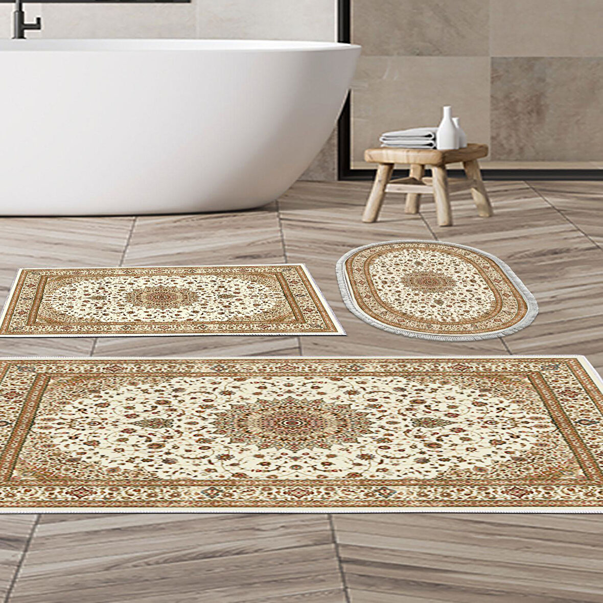 Eko Trend Djt 3 Lü Yıkanabilir Kaymaz Taban Banyo Paspas Seti P1372 Osmanli