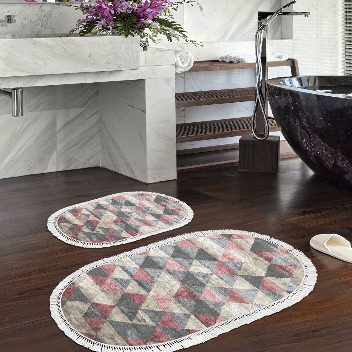 Eko Trend Djt 2 Li Yıkanabilir Kaymaz Taban Oval Banyo Paspas Klozet Takımı 661 Iskandinav