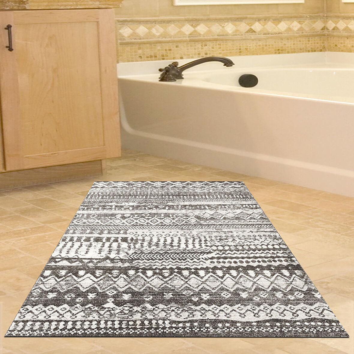 Dekoreko Kaymaz Taban Djt Banyo Halısı Trend İskandinav F5080 Silver