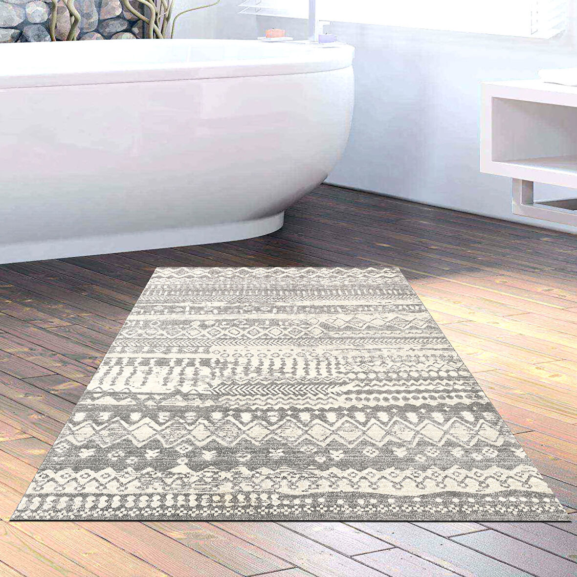 Dekoreko Kaymaz Taban Djt Banyo Halısı Trend İskandinav F5080 Silver