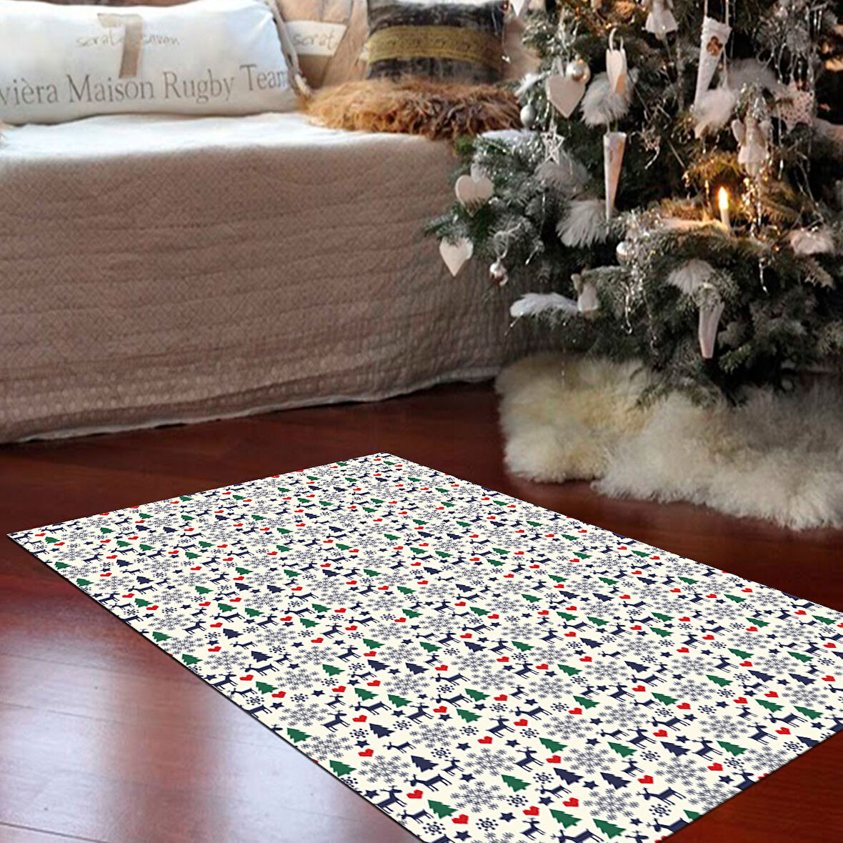 Alanur Home Yılbaşına Özel Keçe Dijital Yıkanabilir Halı Chr10M