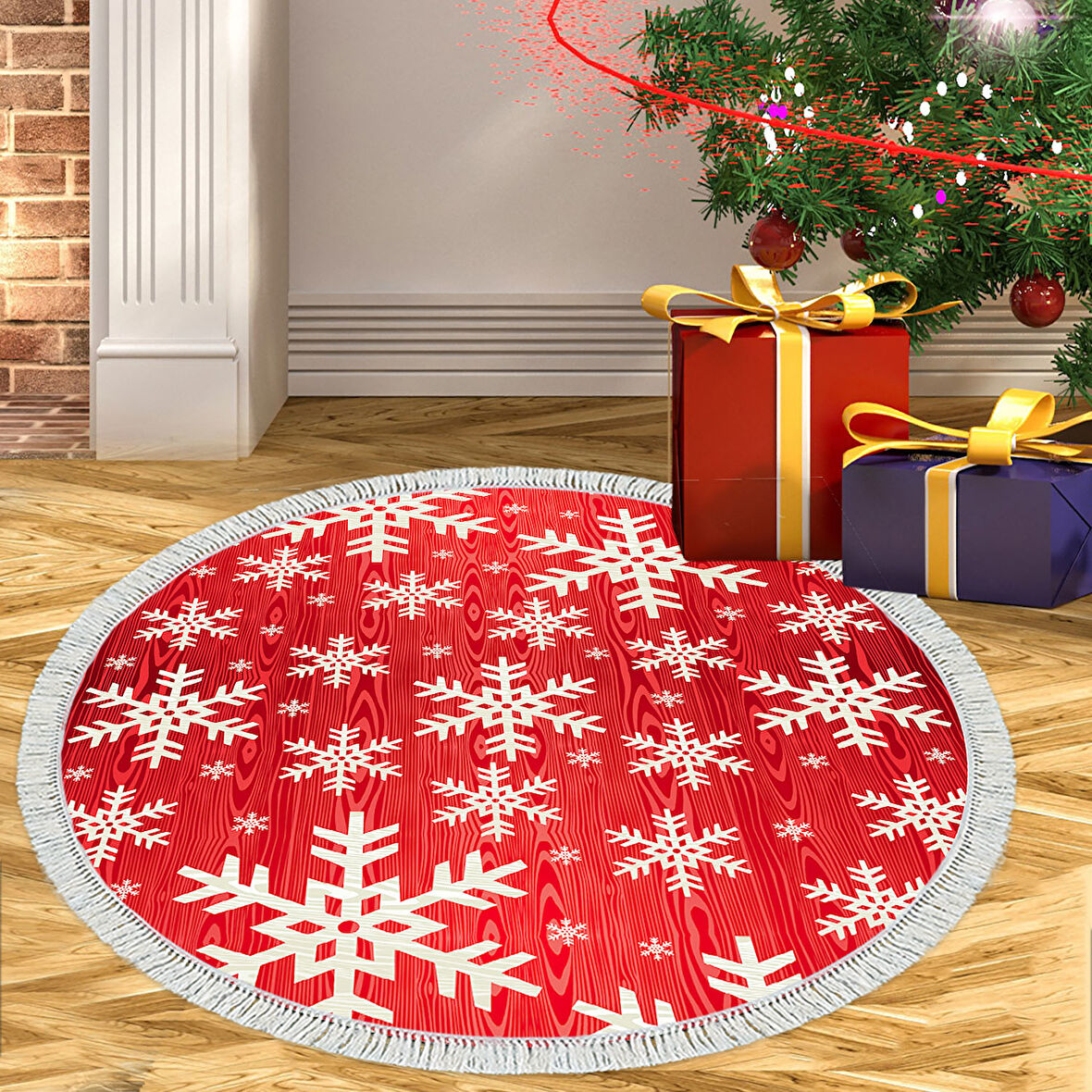 Alanur Home Yılbaşına Özel Keçe Dijital Yıkanabilir Yuvarlak Halı Chr11M