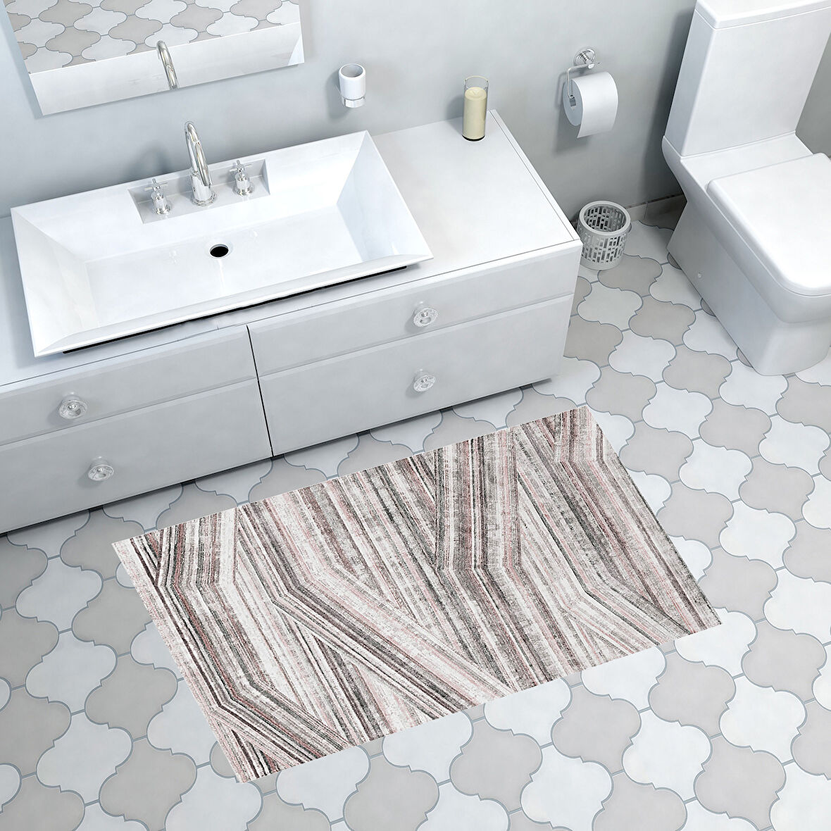 Dekoreko Kaymaz Taban Djt Banyo Halısı Trend Modern 1252