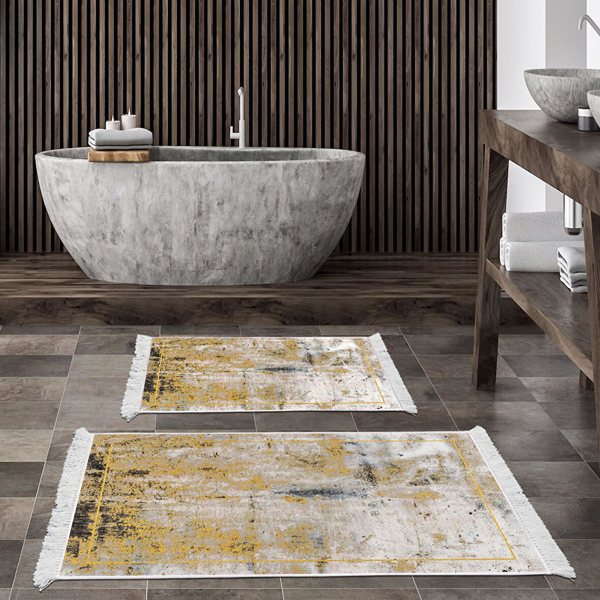 Eko Trend Djt 2 Li Yıkanabilir Kaymaz Taban Banyo Paspas Klozet Takımı M12271 Modern
