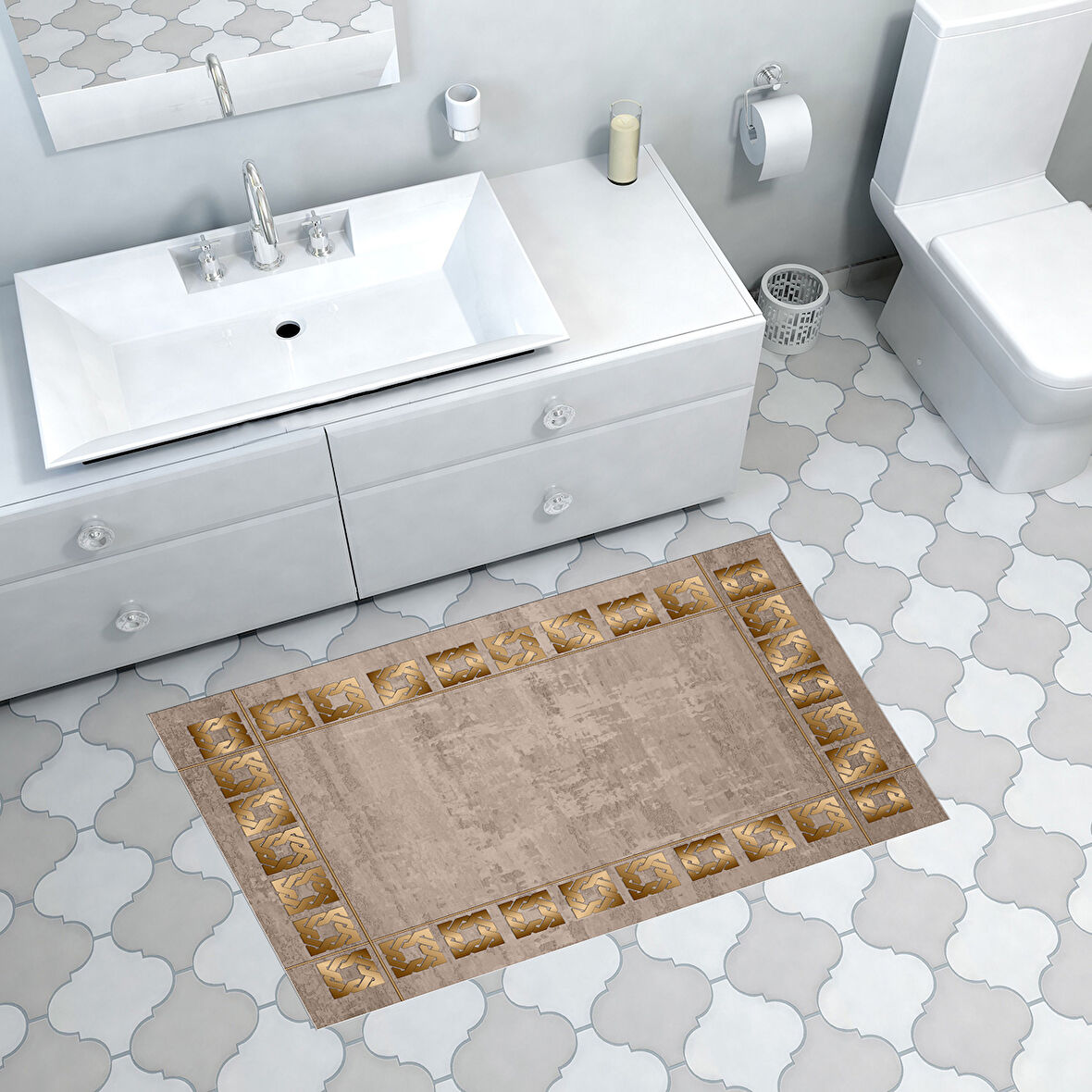Dekoreko Kaymaz Taban Djt Banyo Halısı Trend Modern 691M