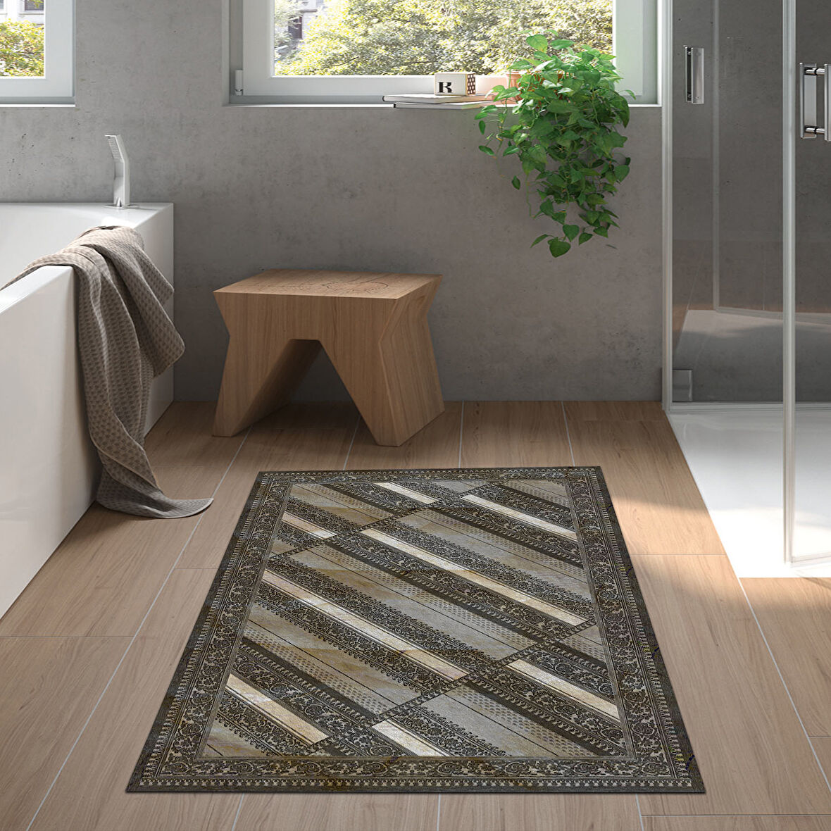 Dekoreko Kaymaz Taban Djt Banyo Halısı Trend Modern 731