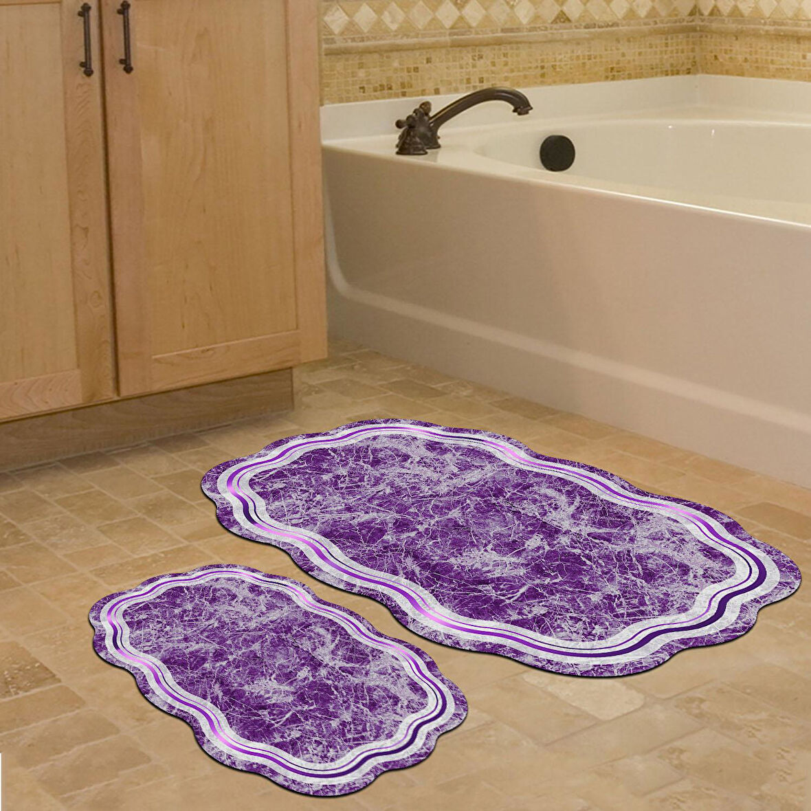 Lazer Kesim Djt 2 Li Yıkanabilir Kaymaz Taban Banyo Paspas Klozet Takımı 203 Figürlü