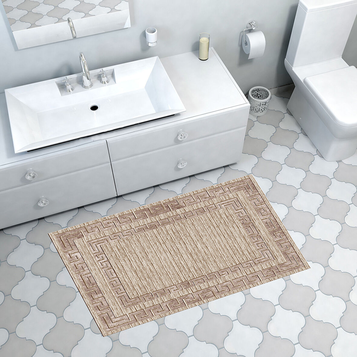 Dekoreko Kaymaz Taban Djt Banyo Halısı Trend Modern F5036