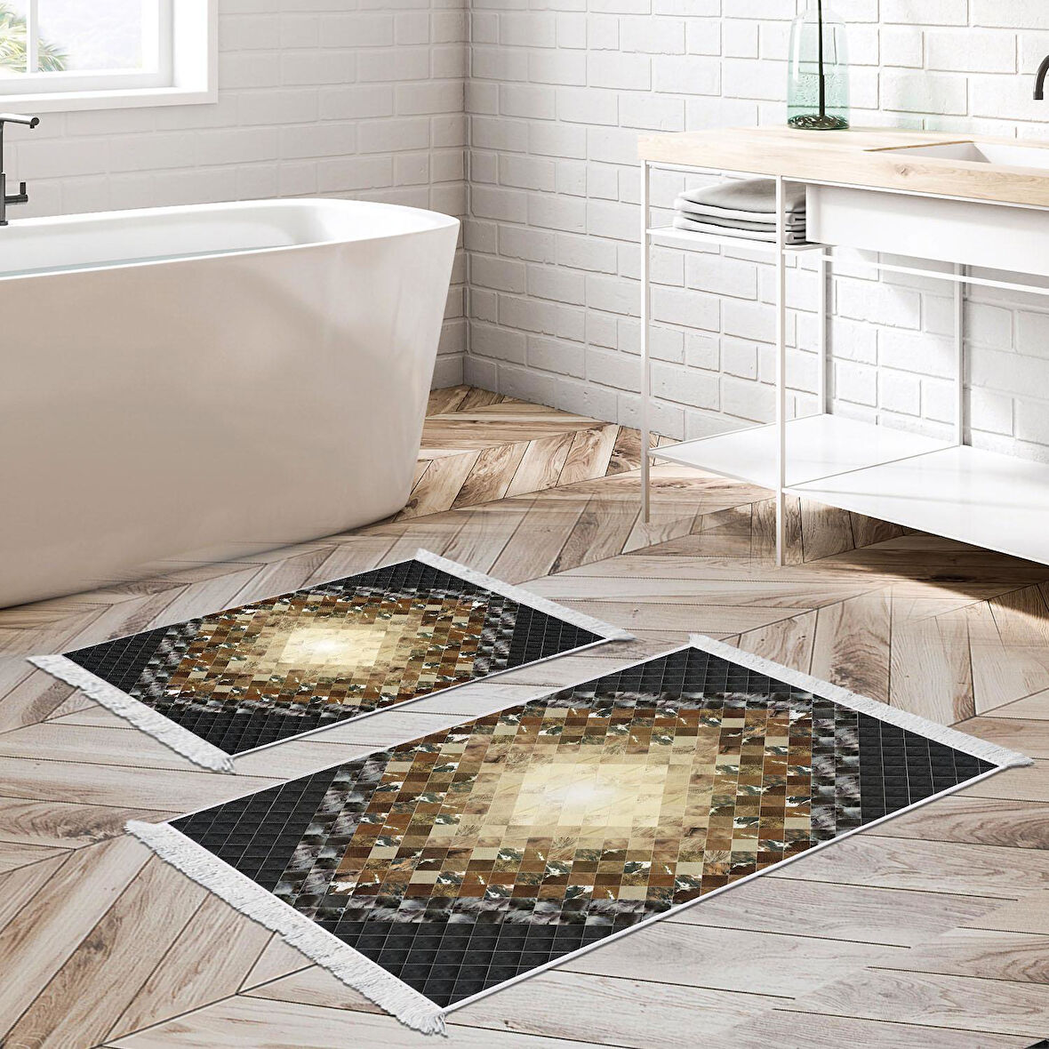 Eko Trend Djt 2 Li Yıkanabilir Kaymaz Taban Banyo Paspas Klozet Takımı 759 Patchwork