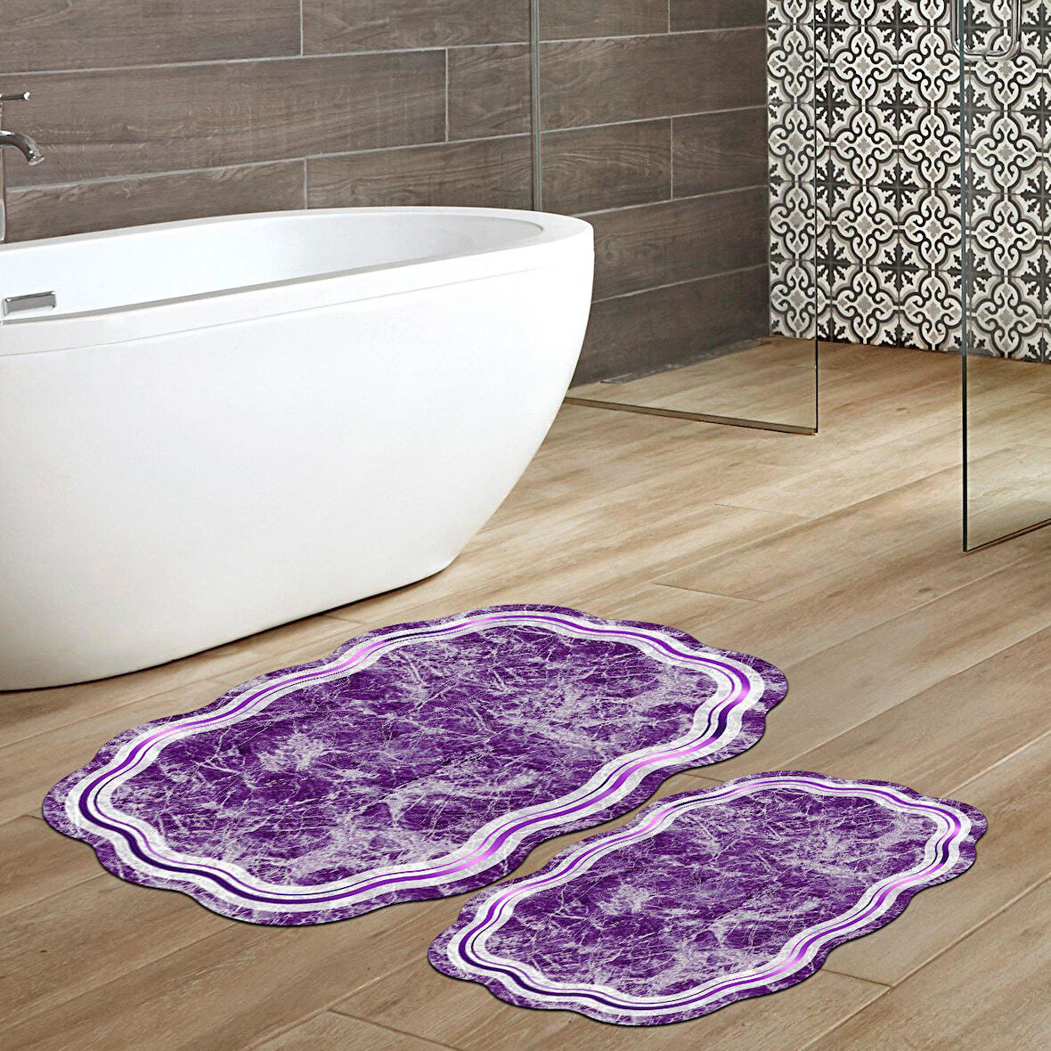 Lazer Kesim Djt 2 Li Yıkanabilir Kaymaz Taban Banyo Paspas Klozet Takımı 203 Figürlü