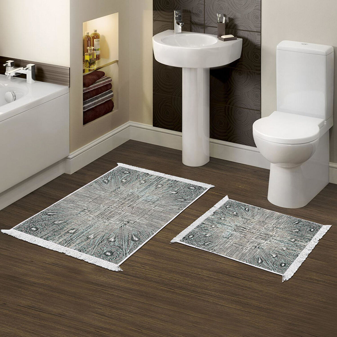 Eko Trend Djt 2 Li Yıkanabilir Kaymaz Taban Banyo Paspas Klozet Takımı 743 Modern