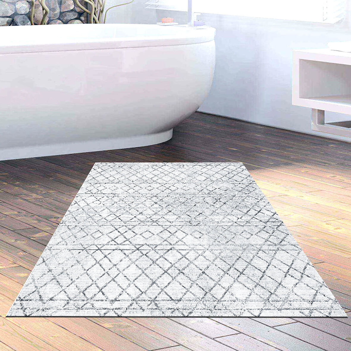 Dekoreko Kaymaz Taban Djt Banyo Halısı Yıldız Deri İskandinav F5079