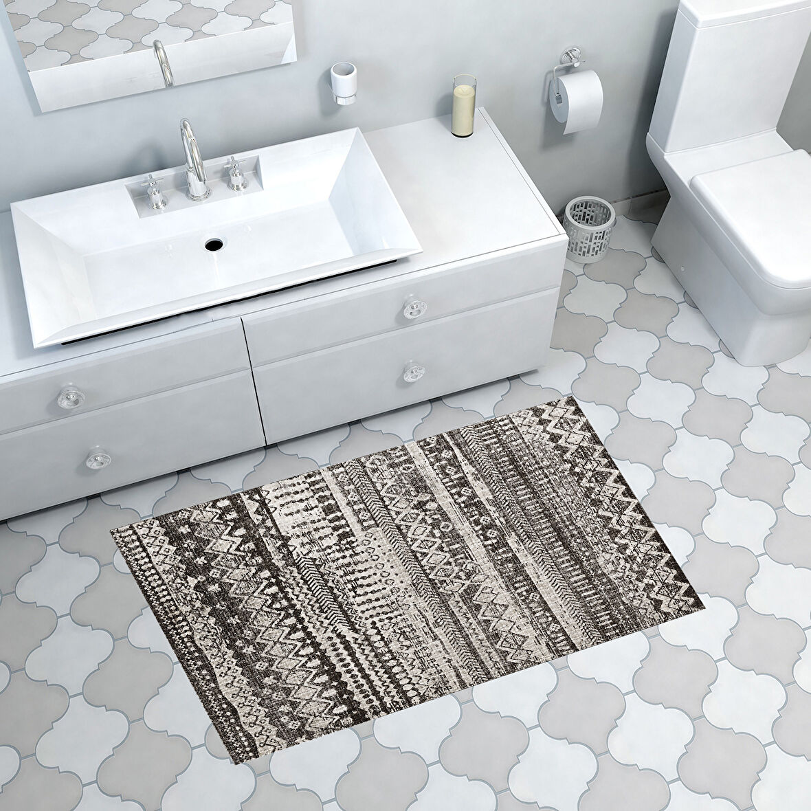 Dekoreko Kaymaz Taban Djt Banyo Halısı Yıldız Deri İskandinav F5080