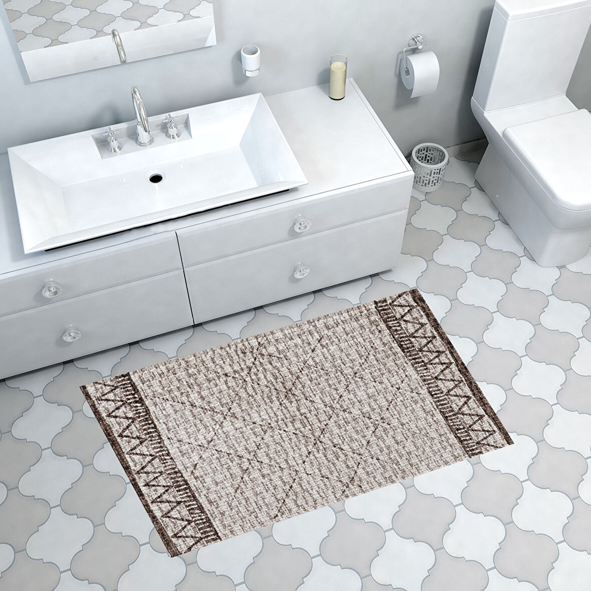 Dekoreko Kaymaz Taban Djt Banyo Halısı Yıldız Deri İskandinav F5081