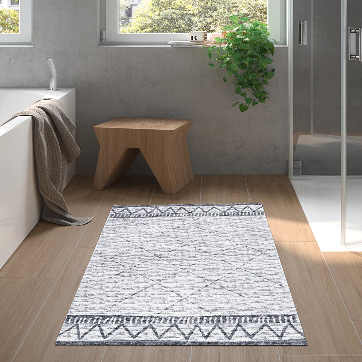 Dekoreko Kaymaz Taban Djt Banyo Halısı Yıldız Deri İskandinav F5081