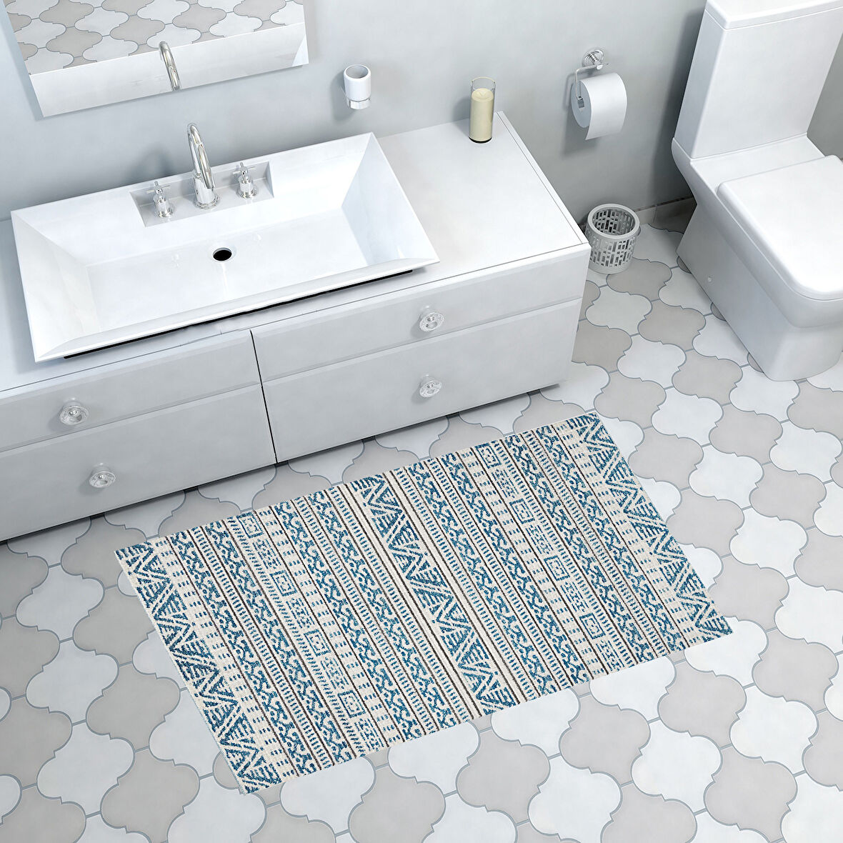 Dekoreko Kaymaz Taban Djt Banyo Halısı Yıldız Deri İskandinav F5082