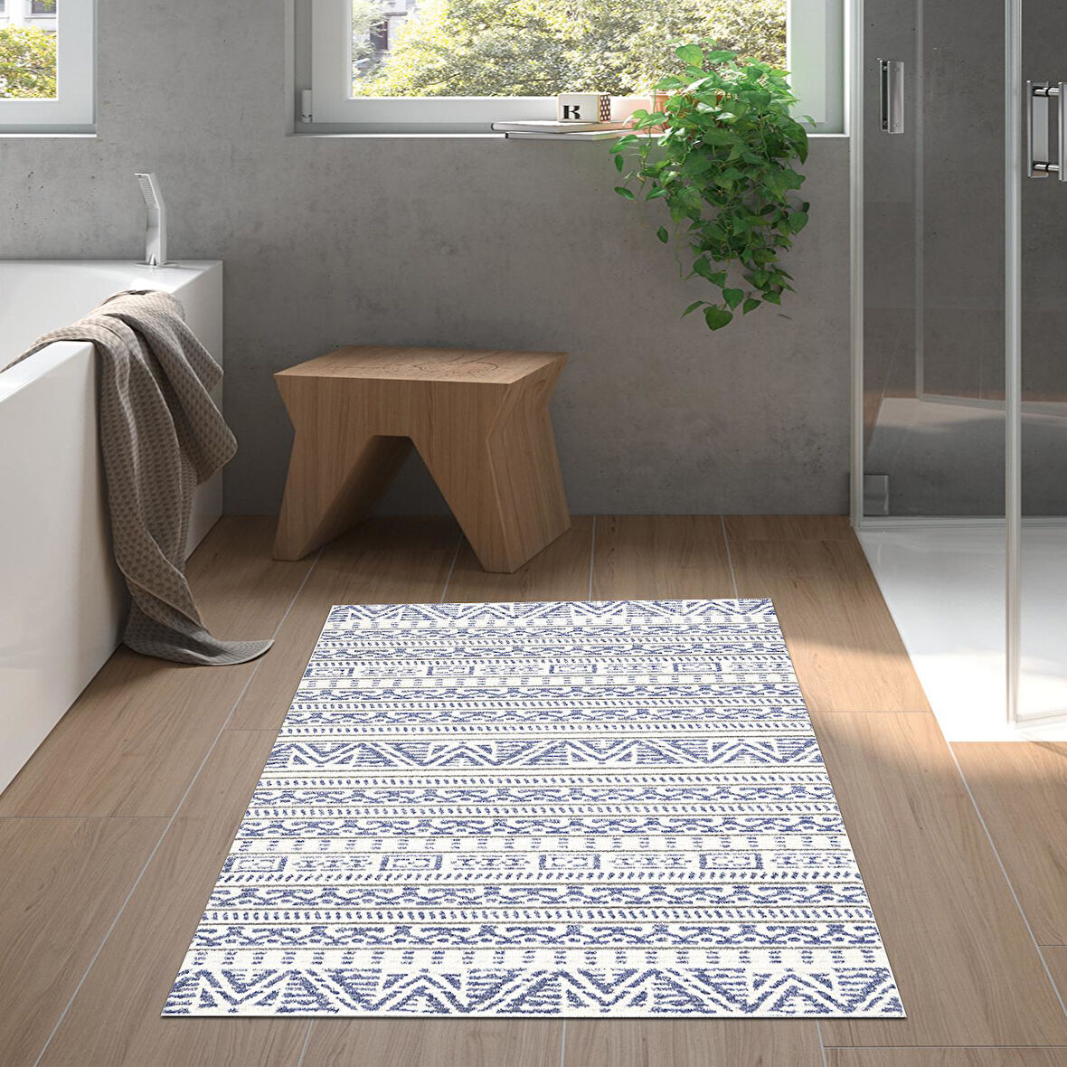 Dekoreko Kaymaz Taban Djt Banyo Halısı Yıldız Deri İskandinav F5082