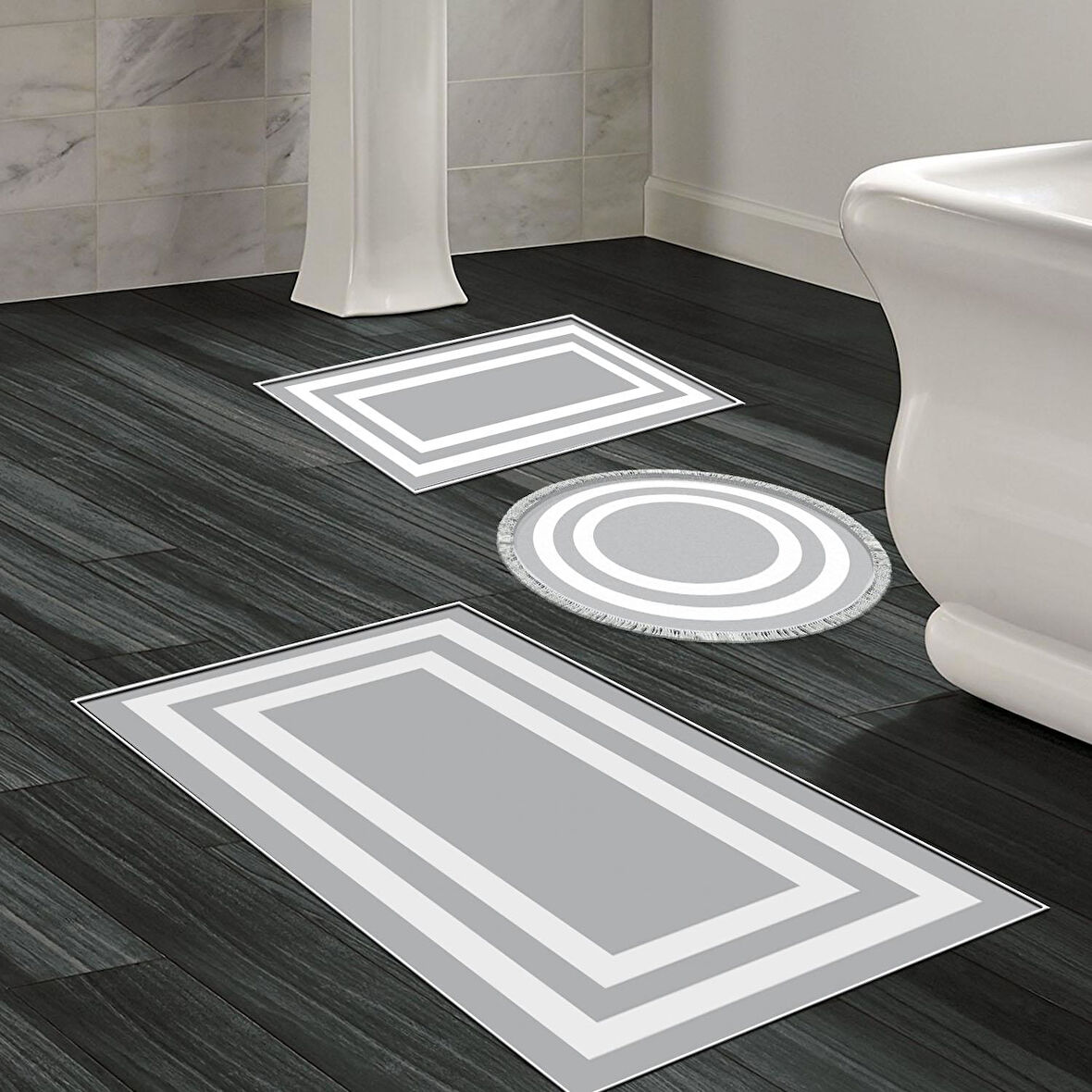 Eko Trend Djt 3 Lü Yıkanabilir Kaymaz Taban Banyo Paspas Seti 2229M Bordürlü