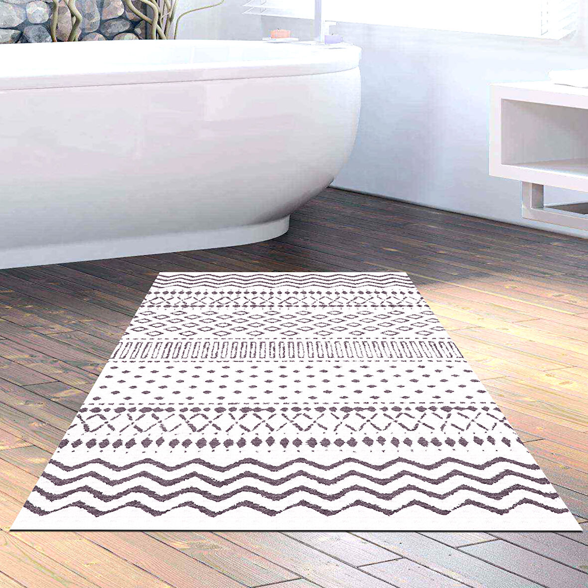 Dekoreko Kaymaz Taban Djt Banyo Halısı Yıldız Deri İskandinav F5086