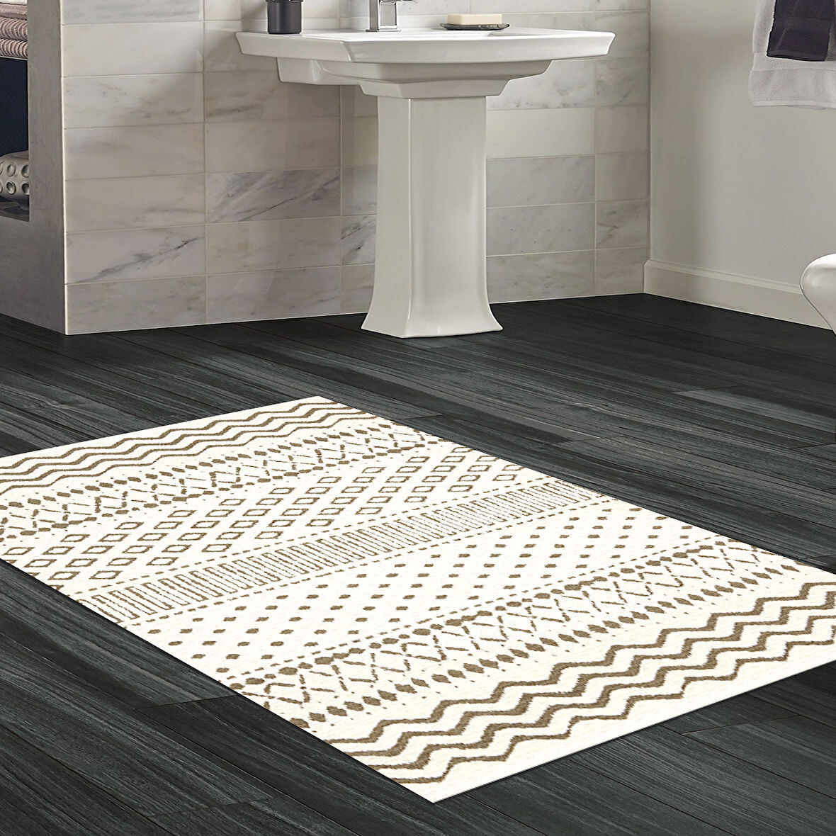 Dekoreko Kaymaz Taban Djt Banyo Halısı Yıldız Deri İskandinav F5086