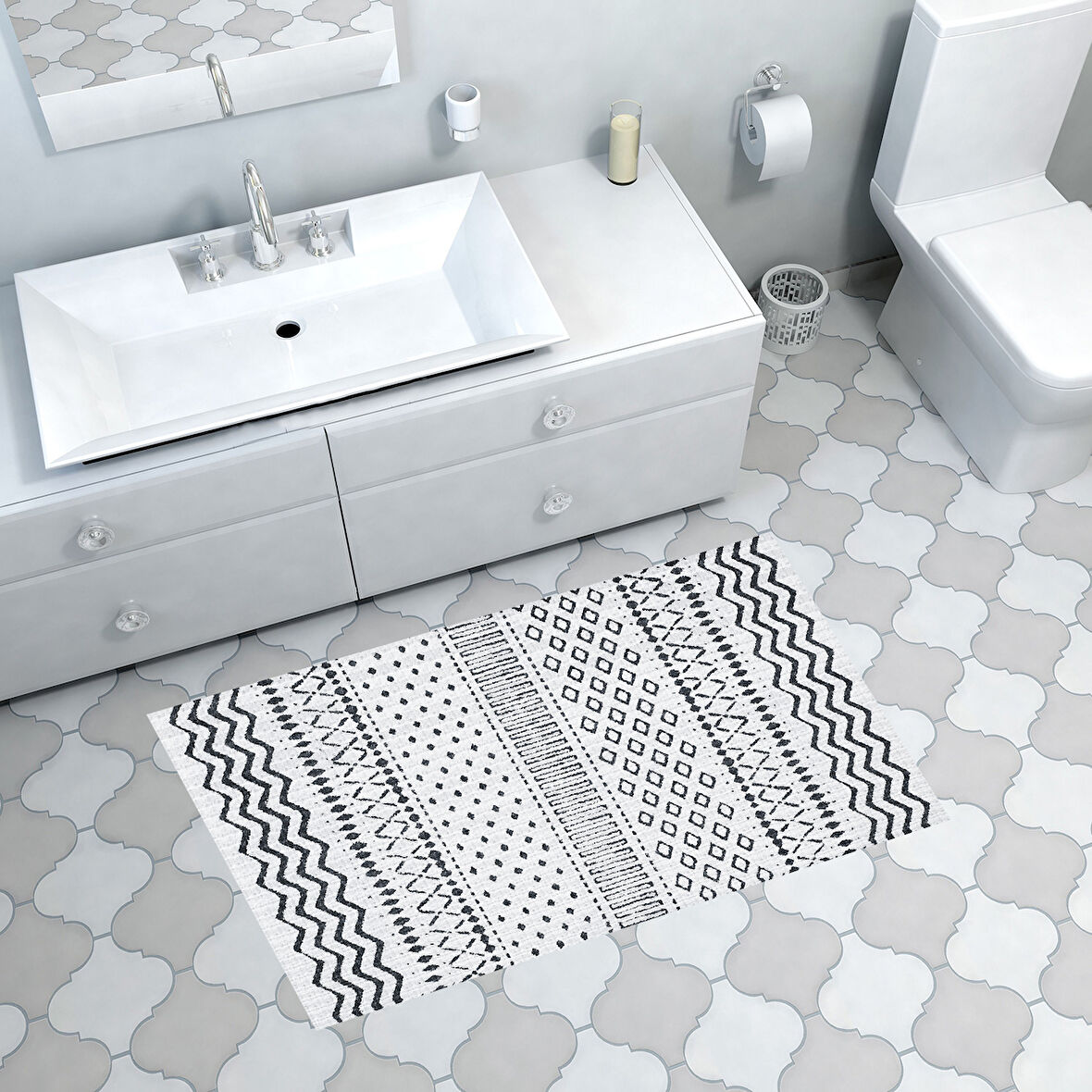 Dekoreko Kaymaz Taban Djt Banyo Halısı Yıldız Deri İskandinav F5086