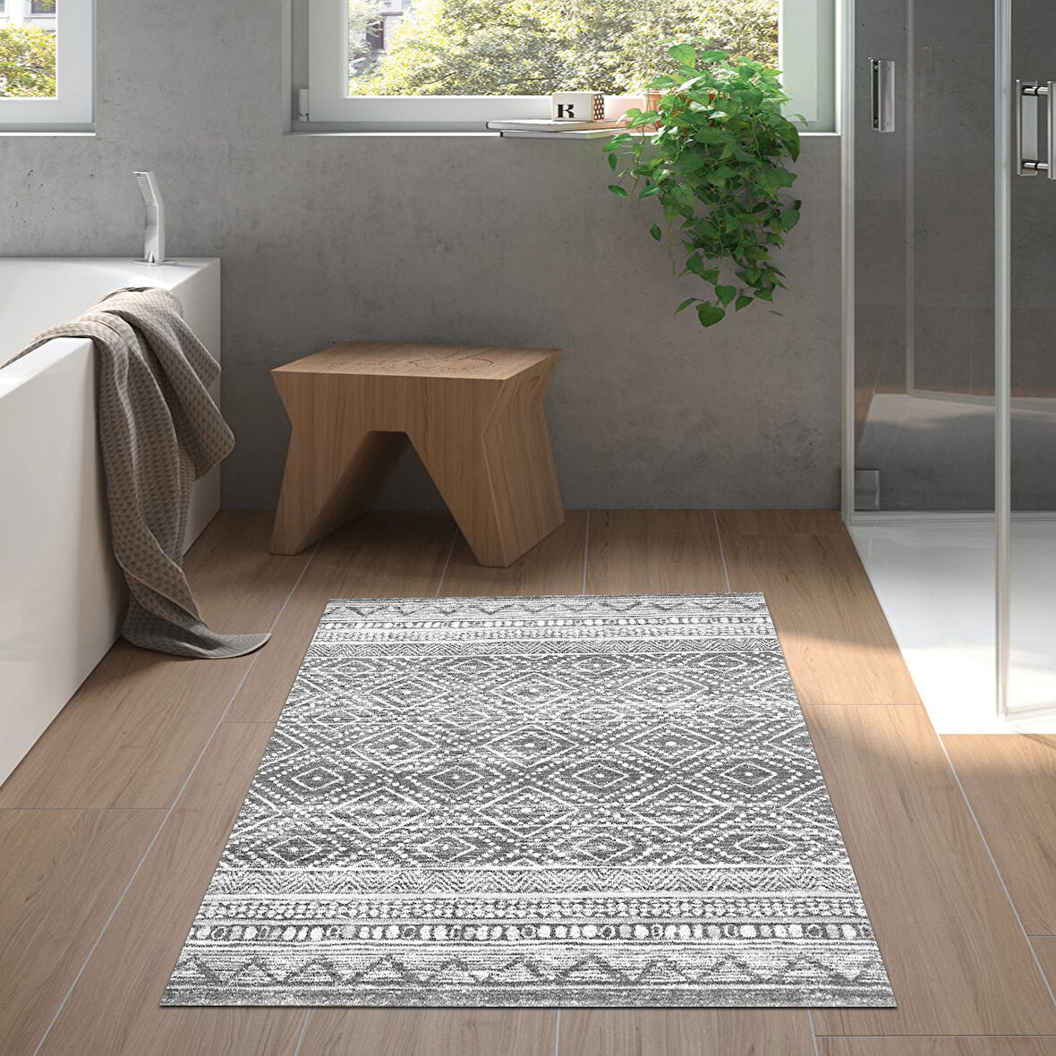 Dekoreko Kaymaz Taban Djt Banyo Halısı Yıldız Deri İskandinav F5087
