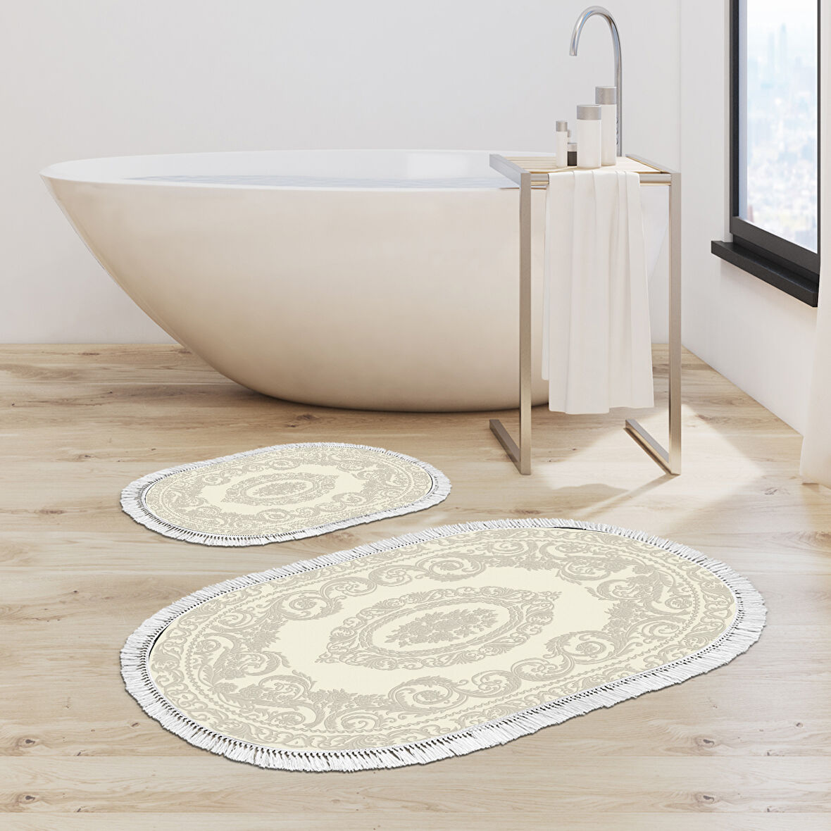 Eko Trend Djt 2 Li Yıkanabilir Kaymaz Taban Oval Banyo Paspas Klozet Takımı 747 Klasik