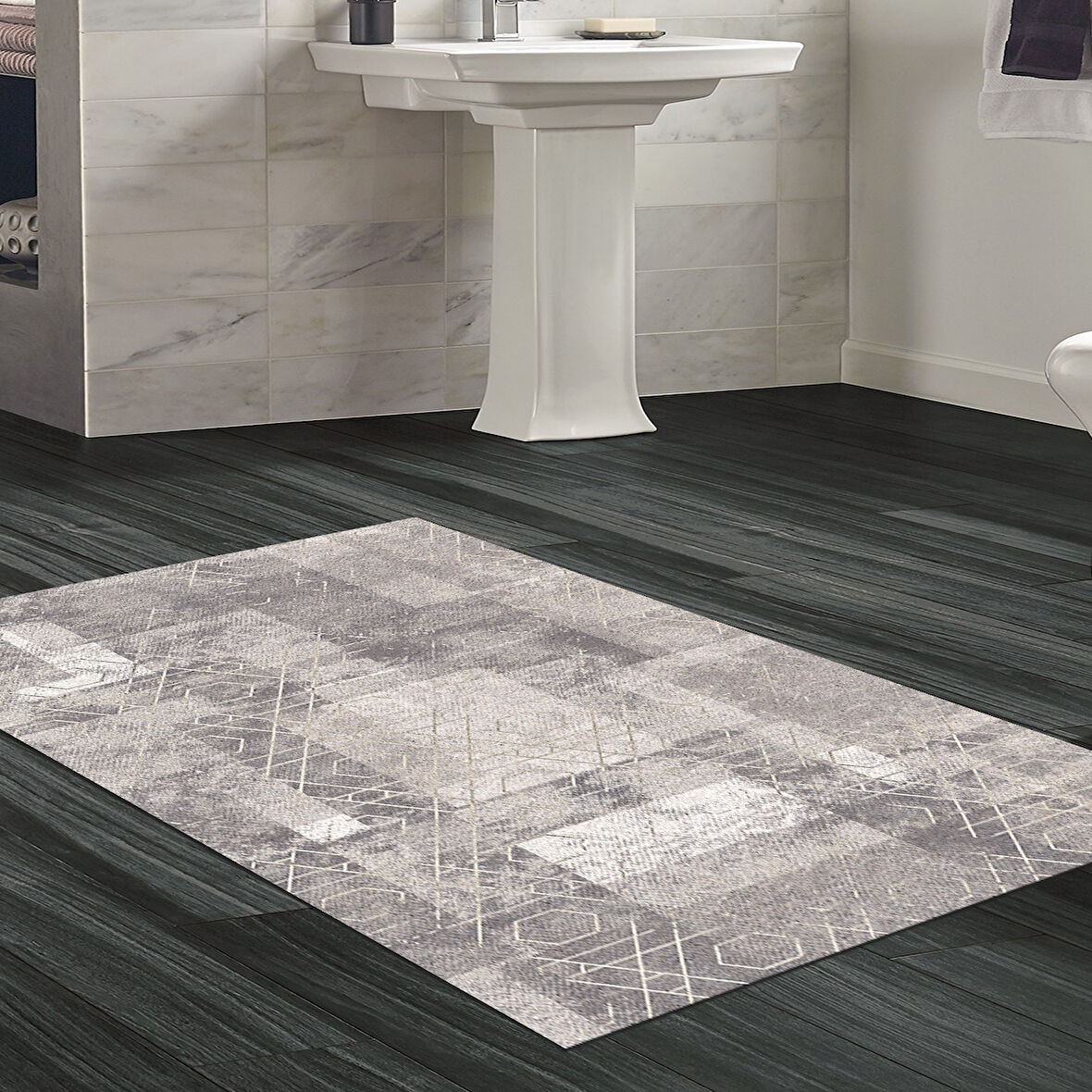 Dekoreko Kaymaz Taban Djt Banyo Halısı Yıldız Deri İskandinav F5132