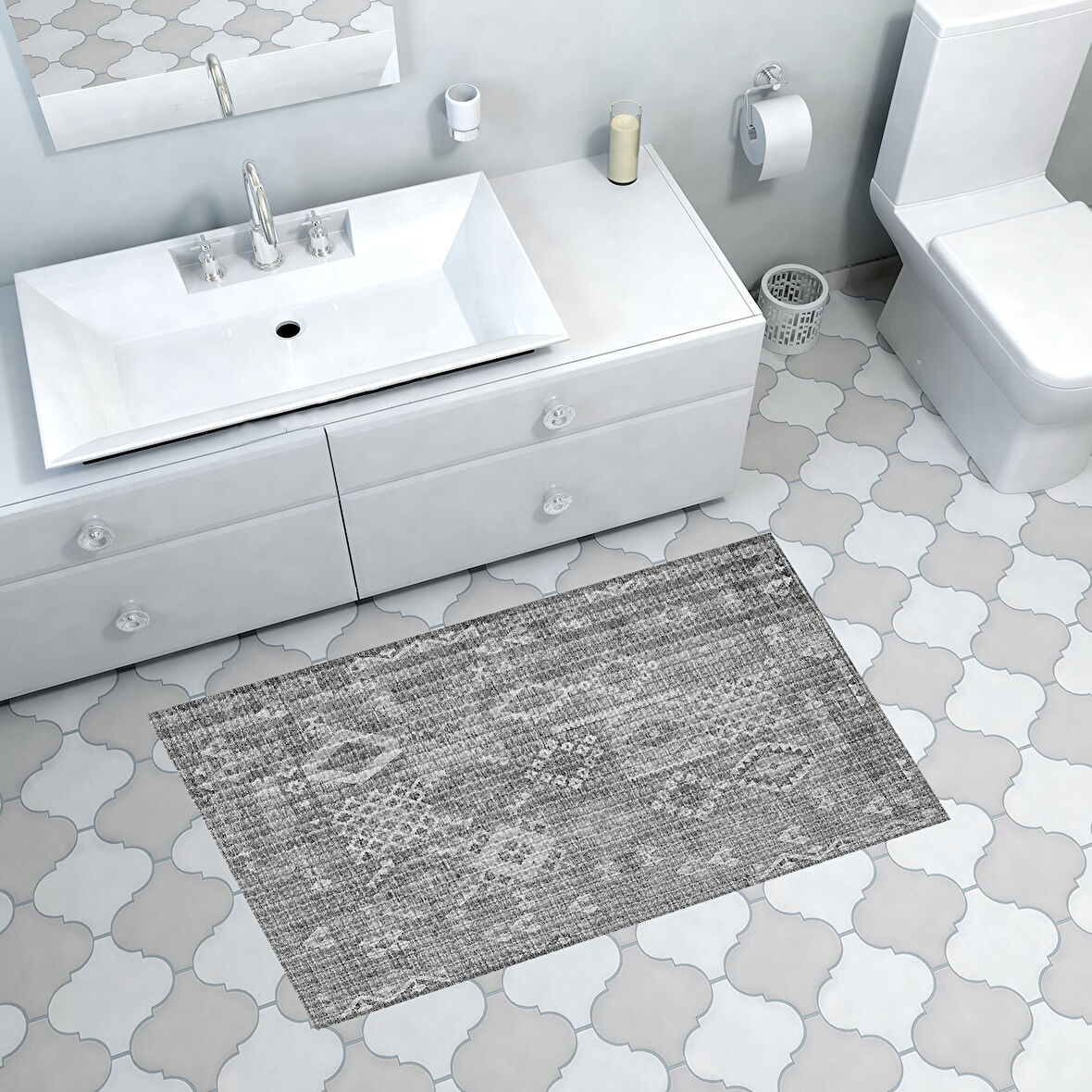 Dekoreko Kaymaz Taban Djt Banyo Halısı Yıldız Deri İskandinav F5137