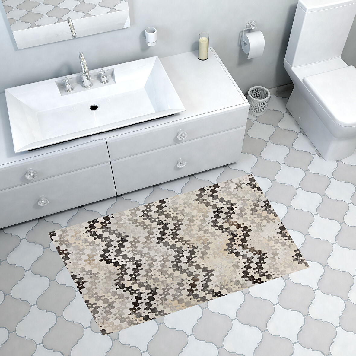 Dekoreko Kaymaz Taban Djt Banyo Halısı Yıldız Deri Modern 1675