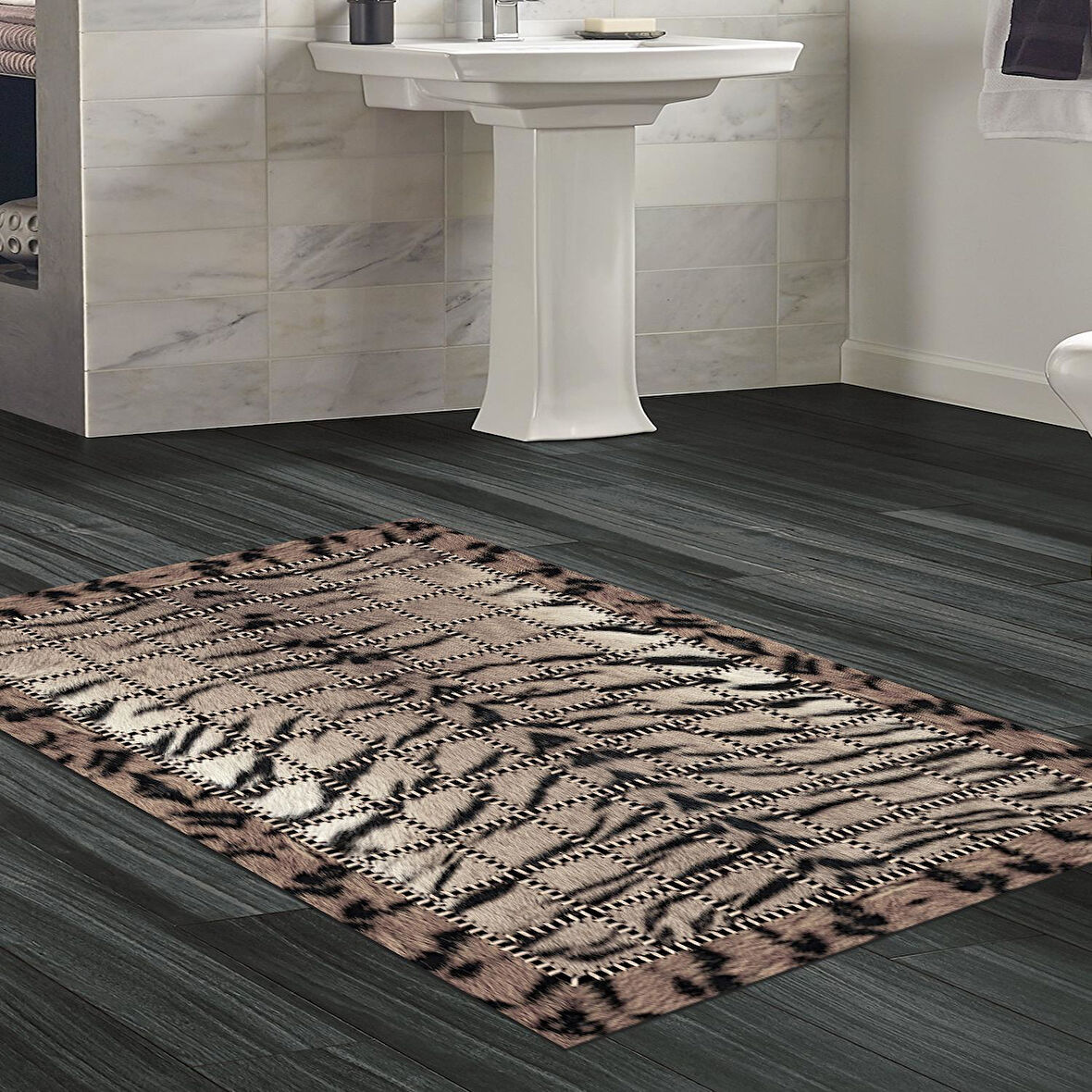 Dekoreko Kaymaz Taban Djt Banyo Halısı Yıldız Deri Modern 1906